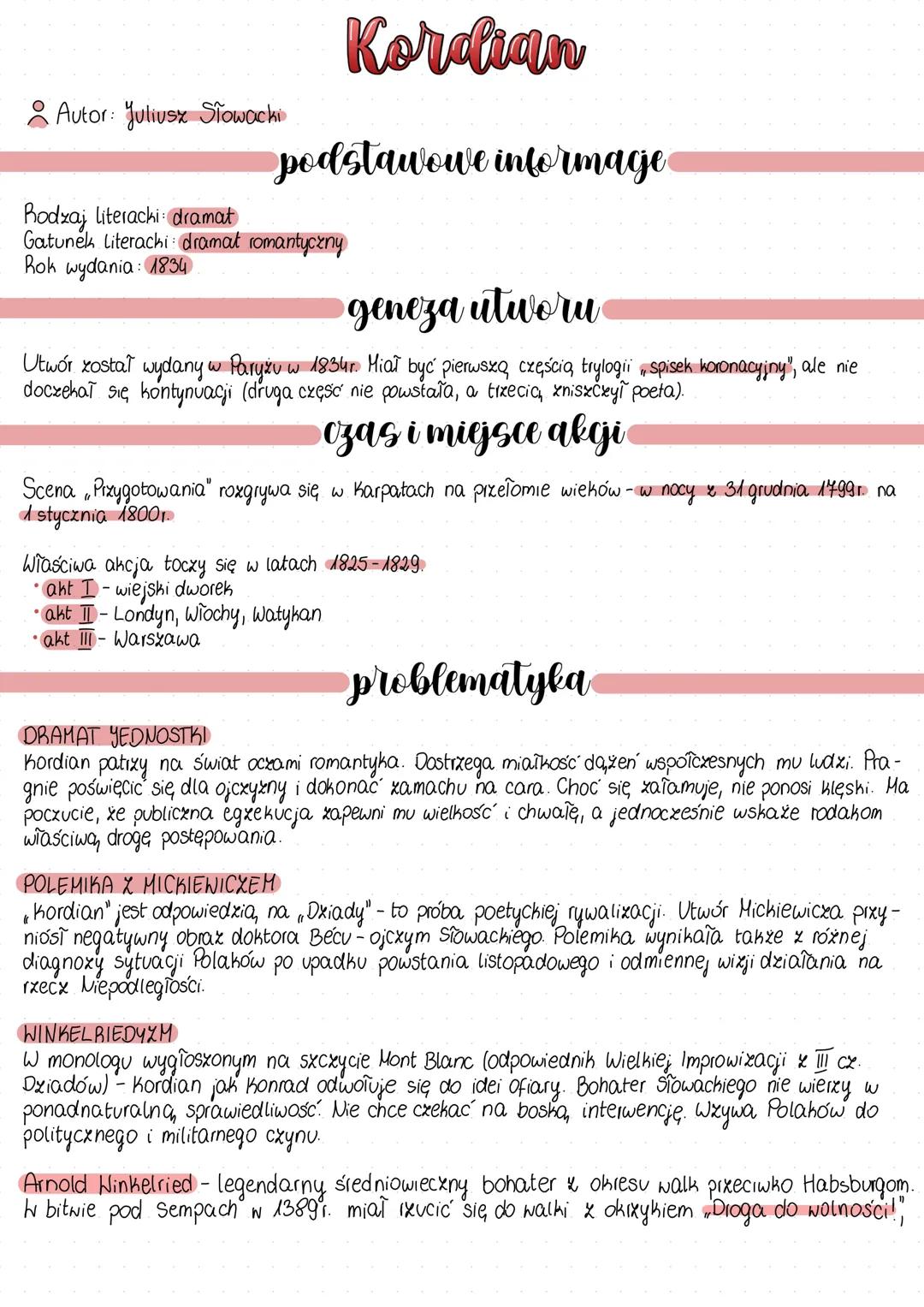 --- OCR Start ---
Autor: Juliusz Słowacki
Kordian
podstawowe informage
Rodzaj literacki: dramat
Gatunek Literachi: dramat romantyczny
Rok wy