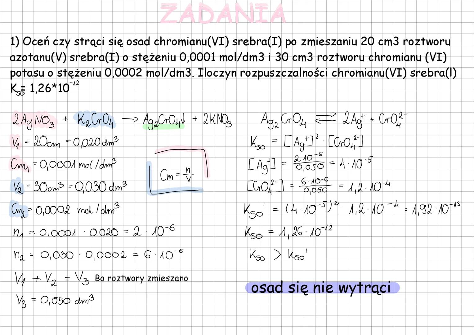 # ILORAZ ROZPUSZCZALNOŚCI
Jak obliczyć rozpuszczalność molową :
1) Piszemy równanie przedstawiające stan równowagi między osadem a jonami