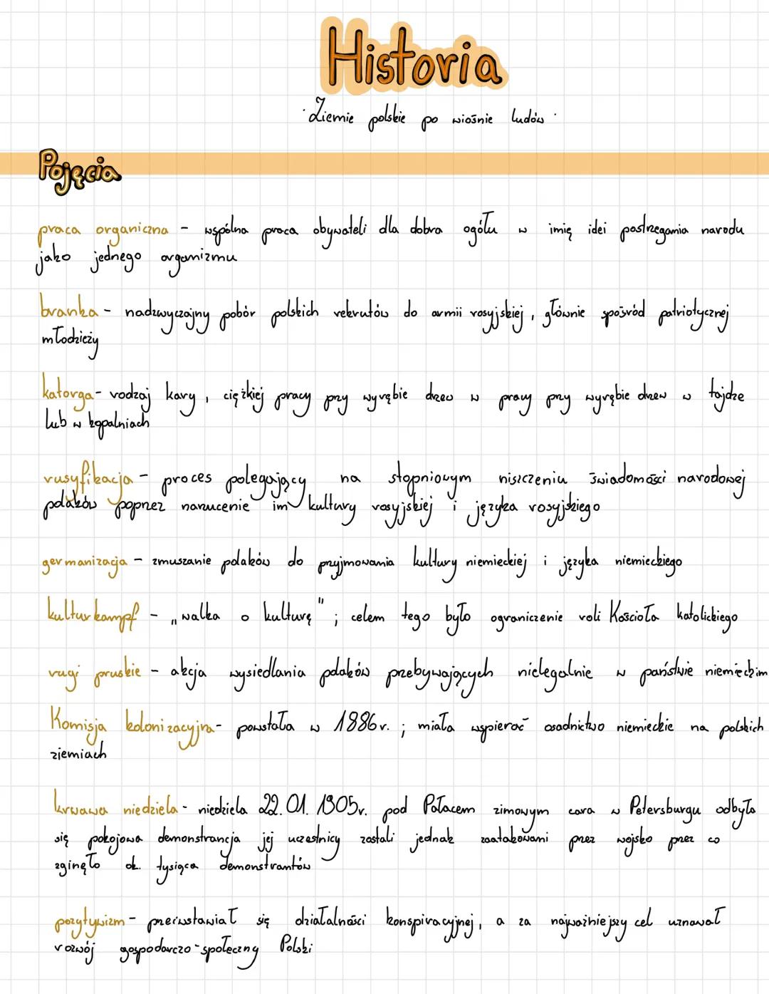 --- OCR Start ---
Pojęcia
Historia
Liemie polskie po wiośnie ludos.
praca organiczna - wspólna proca obywateli dla dobra ogółu w
jako jedneg