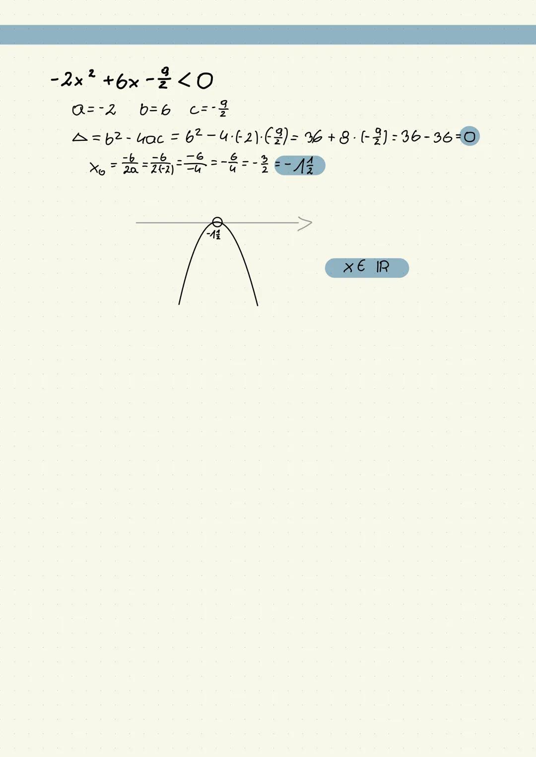 --- OCR Start ---
Zadania
$3x^{2}-2x-1>0$
a=3 b=-2 c=-1
$\Delta=b^{2}-4ac=-2^{2}-4\cdot3\cdot(-1)=4+12=16$
$\sqrt{\Delta}=\sqrt{16}=4$
$x^{1