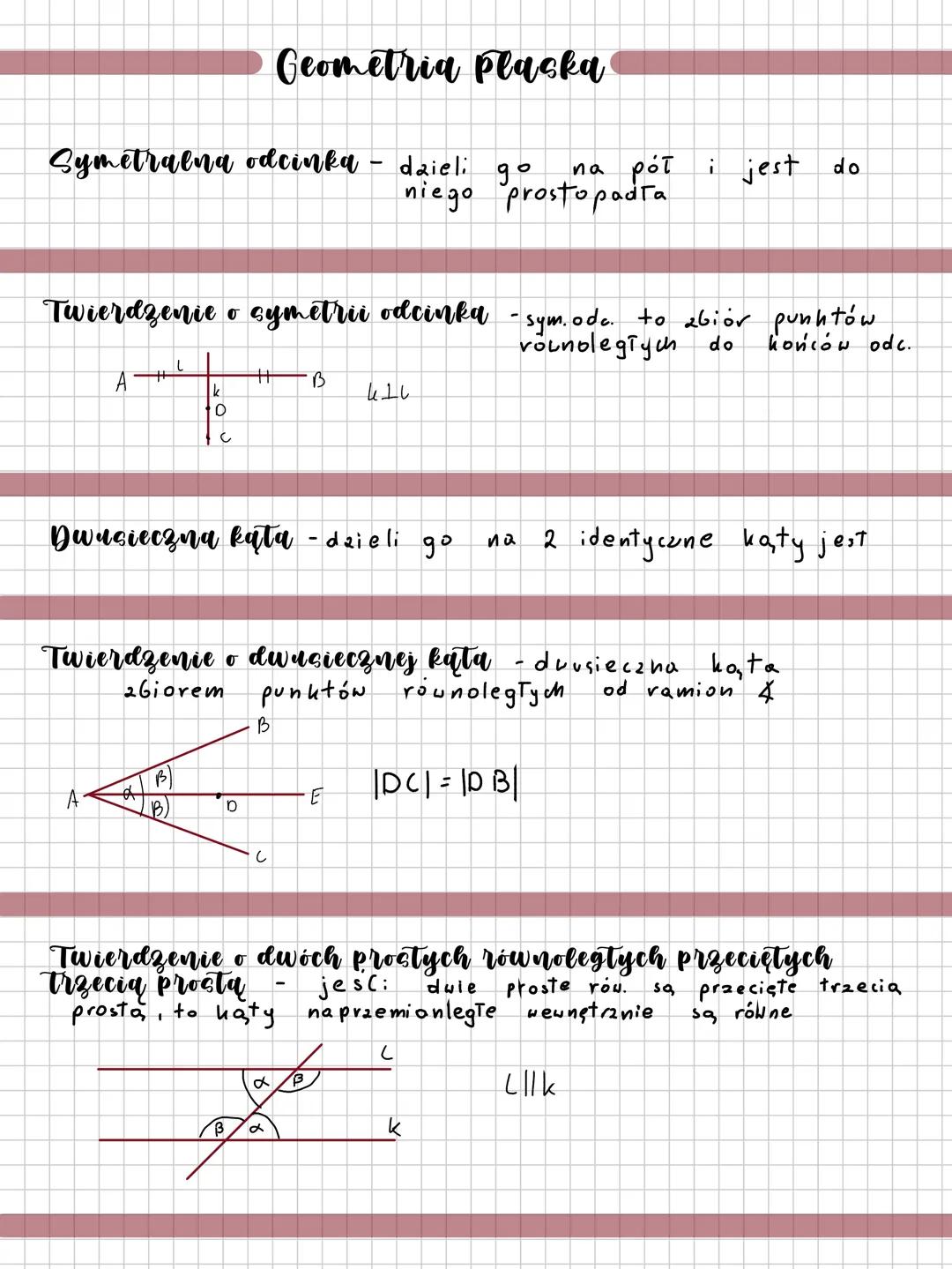 --- OCR Start ---
Geometria plaska
Symetralna odcinka - daieli go na pół
niego prostopadła
i jest do
Twierdzenie o symetrii odcinka - sym.od