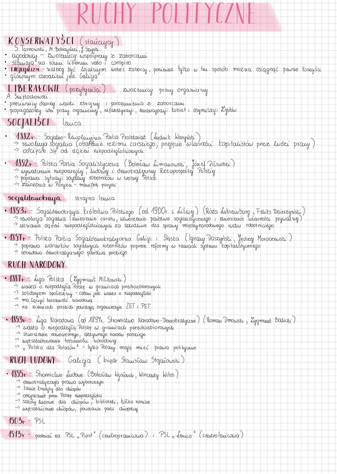 # RUCHY POLITYCZNE
KONSERWATYSCI (staúcuycy)
5. Tarnowski, M. Bobrzyński, J. Szujski
- ugodowcy zwolemicy wspóτριαι
- Zwolenicy współprac