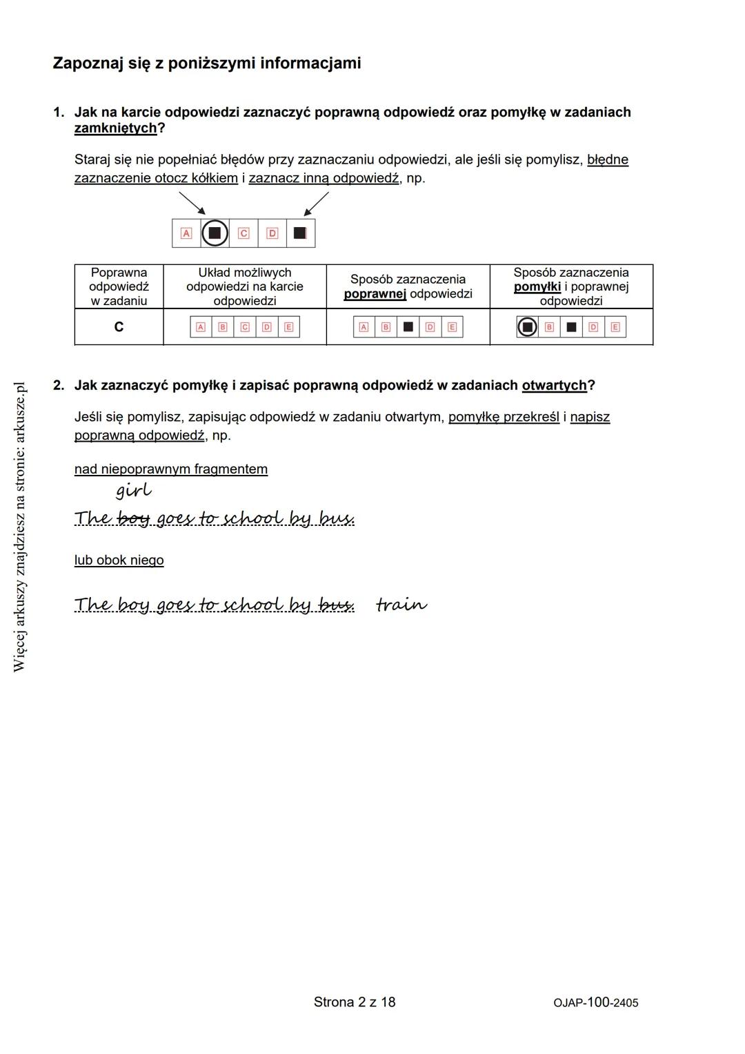 --- OCR Start ---
Więcej arkuszy znajdziesz na stronie: arkusze.pl
CENTRALNA
KOMISJA
EGZAMINACYJNA
KOD UCZNIA
WYPEŁNIA UCZEŃ
PESEL
Arkusz za