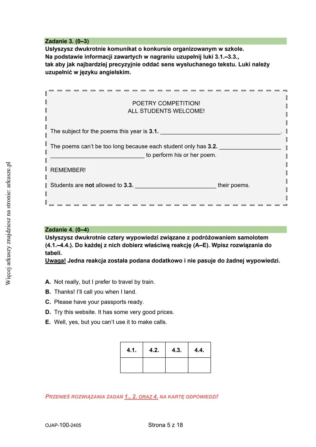 --- OCR Start ---
Więcej arkuszy znajdziesz na stronie: arkusze.pl
CENTRALNA
KOMISJA
EGZAMINACYJNA
KOD UCZNIA
WYPEŁNIA UCZEŃ
PESEL
Arkusz za