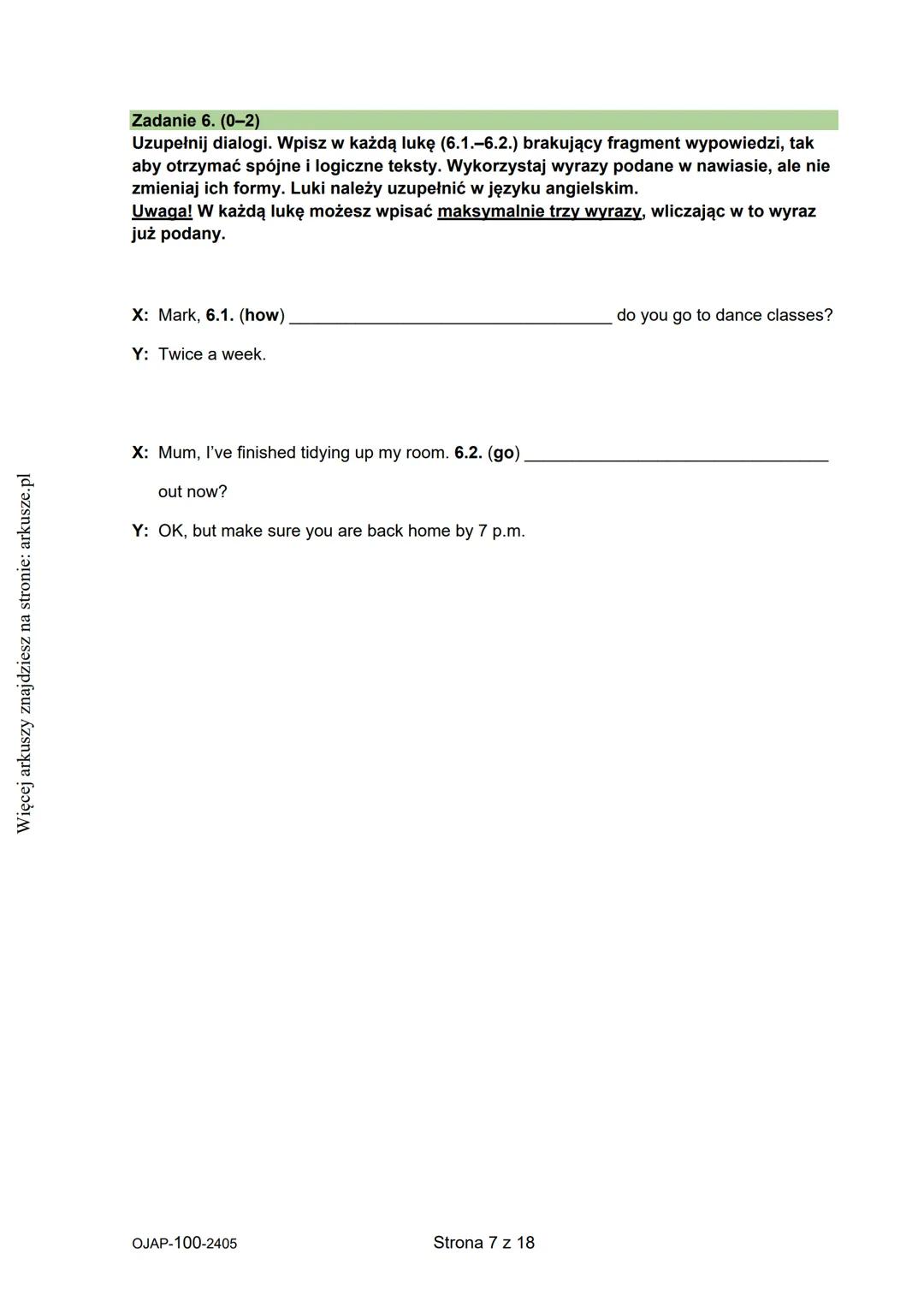 --- OCR Start ---
Więcej arkuszy znajdziesz na stronie: arkusze.pl
CENTRALNA
KOMISJA
EGZAMINACYJNA
KOD UCZNIA
WYPEŁNIA UCZEŃ
PESEL
Arkusz za