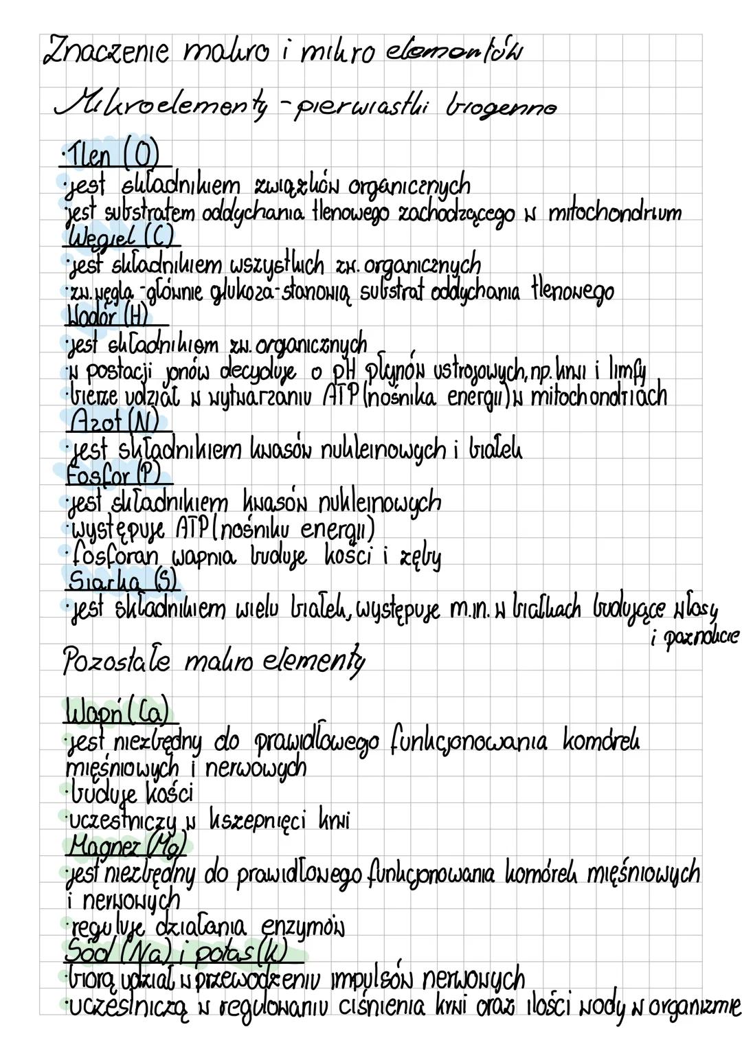 Pierwiasthi
makroelementy mikroelementy
↓ ↓
Prerarasth
Pozosta le
•żelazo
wogenne
miedz
ωαρή
węgiel
magnez
yod
wodor
tlen
potas
Coluor
sód