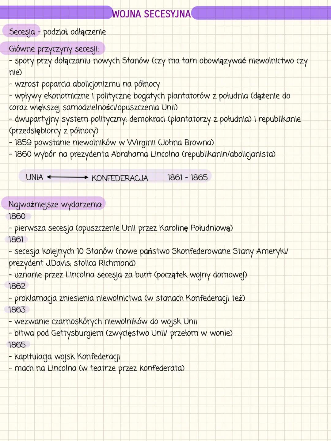 # USA W DRUGIEJ POŁOWIE XIX WIEKU
Abolicjonizm - ruch nawołujący do całkowitej likwidacji niewolnictwa.
Federacja - związek Stanów obdarzon