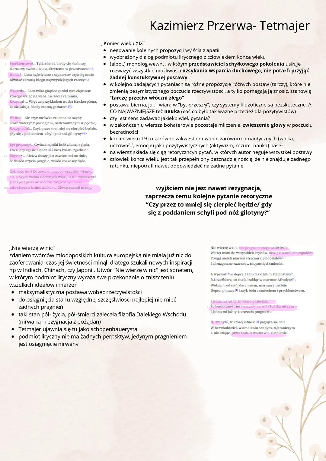 Kazimierz przerwa Tetmajer omówienie wierszy obrazów matura rozszerzona polski