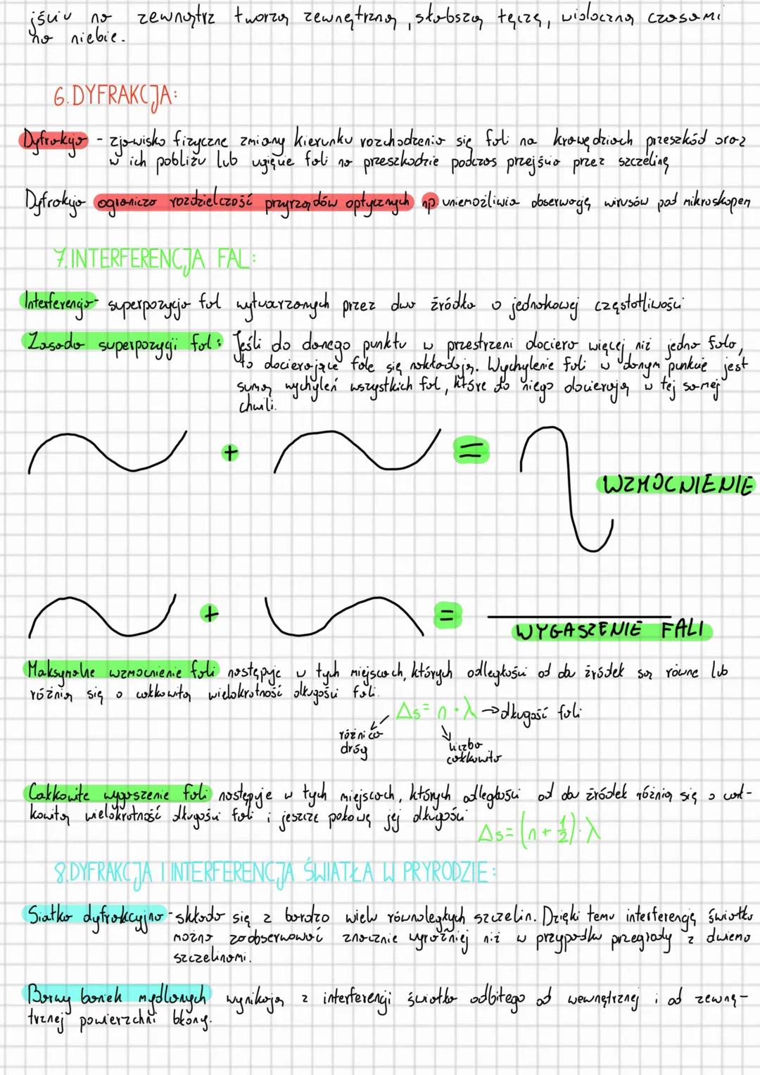 # Zjawiska falove
1. POWIERZCHNE FALOWE ODBICIE FALI:
Promień fali - Linia prostopadła do grzbietów i dolin fal, która wskazuje kierunek r