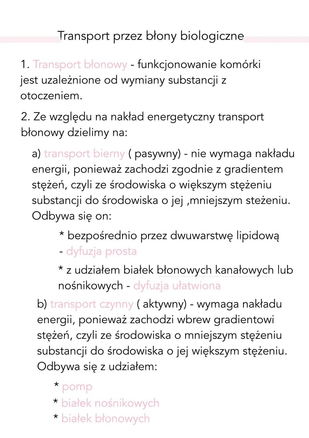 --- OCR Start ---
Transport przez błony biologiczne
1. Transport błonowy - funkcjonowanie komórki
jest uzależnione od wymiany substancji z
o