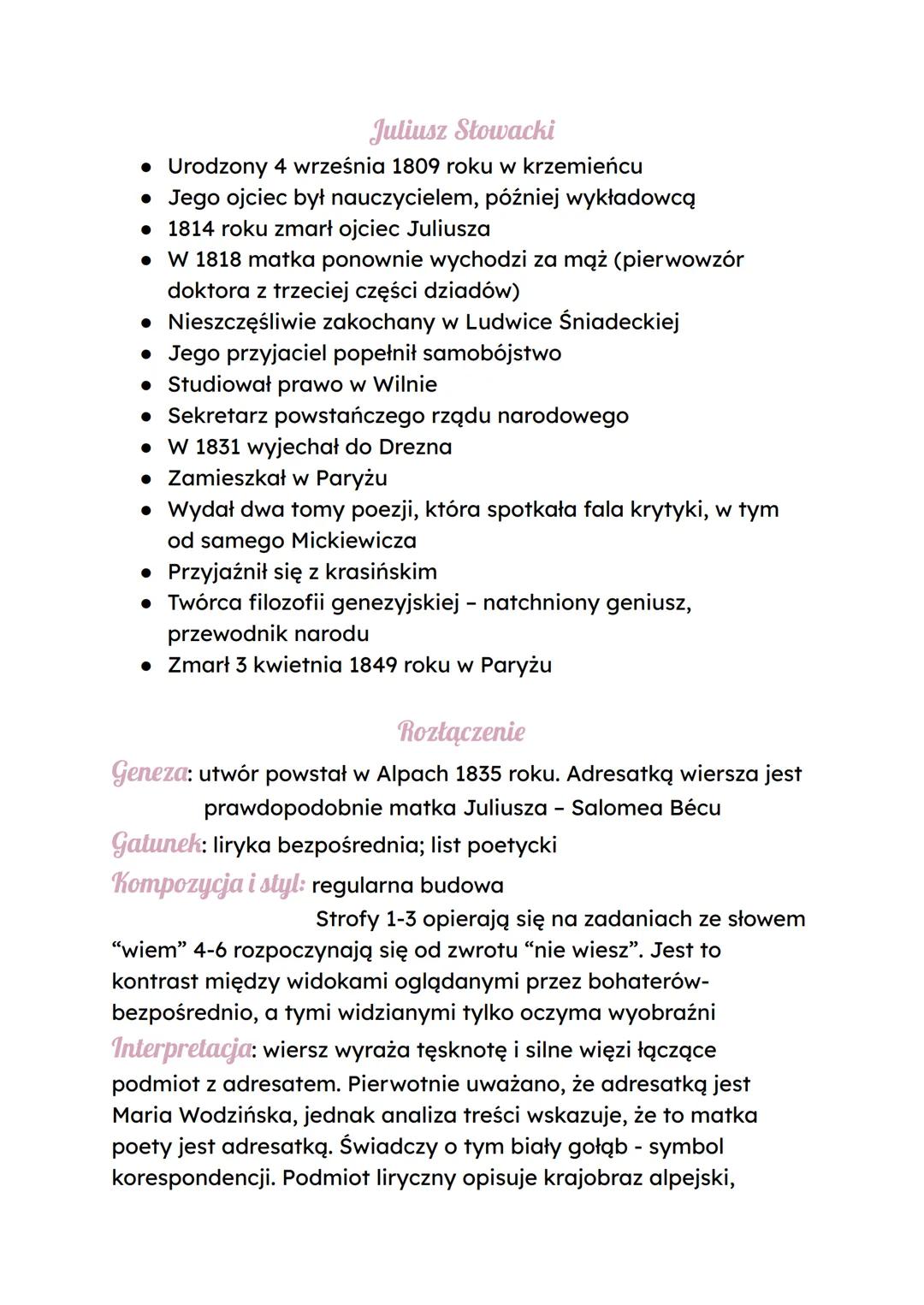 --- OCR Start ---
Juliusz Słowacki
• Urodzony 4 września 1809 roku w krzemieńcu
• Jego ojciec był nauczycielem, później wykładowcą
• 1814 ro