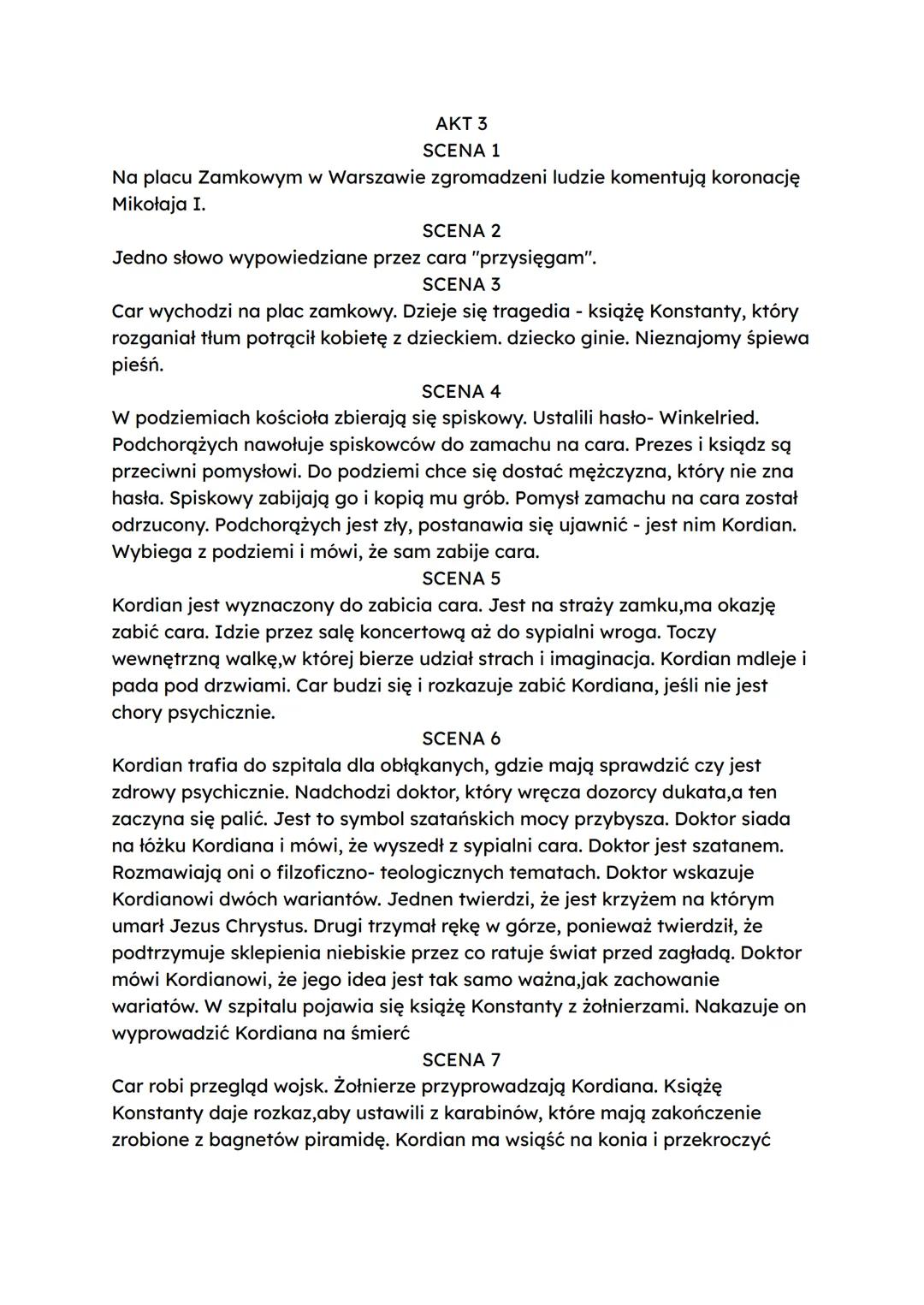 Kordian
Geneza: dramat anonimowy wydany w Paryżu w 1834 roku kropka miał być
częścią trylogii pod tytułem spisek koronacyjny, ale utwór nie