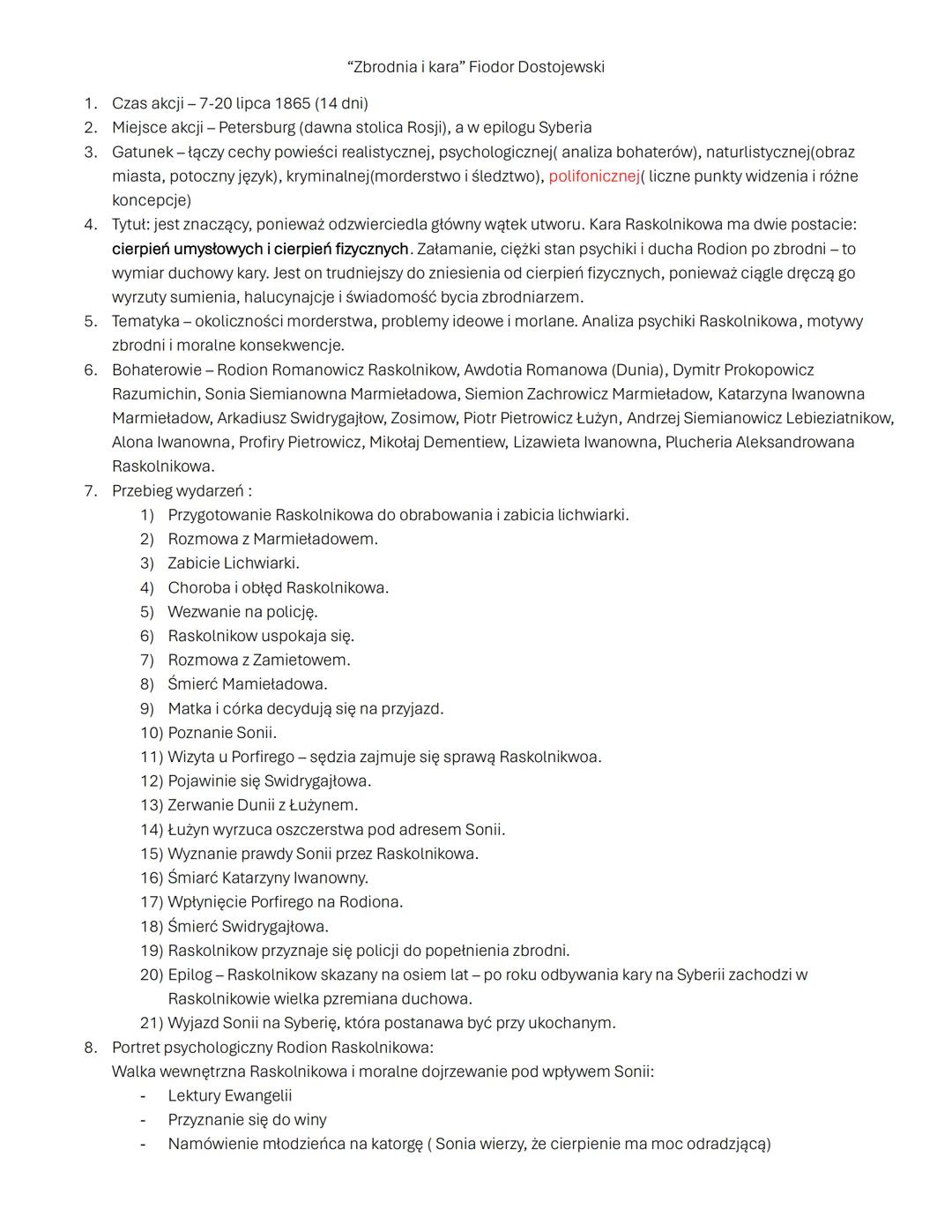 "Zbrodnia i kara" Fiodor Dostojewski
1. Czas akcji-7-20 lipca 1865 (14 dni)
2. Miejsce akcji - Petersburg (dawna stolica Rosji), a w epil