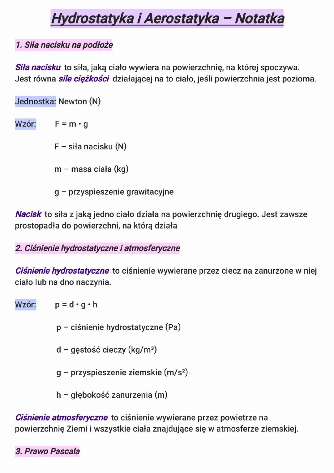 Hydrostatyka I Aerostatyka