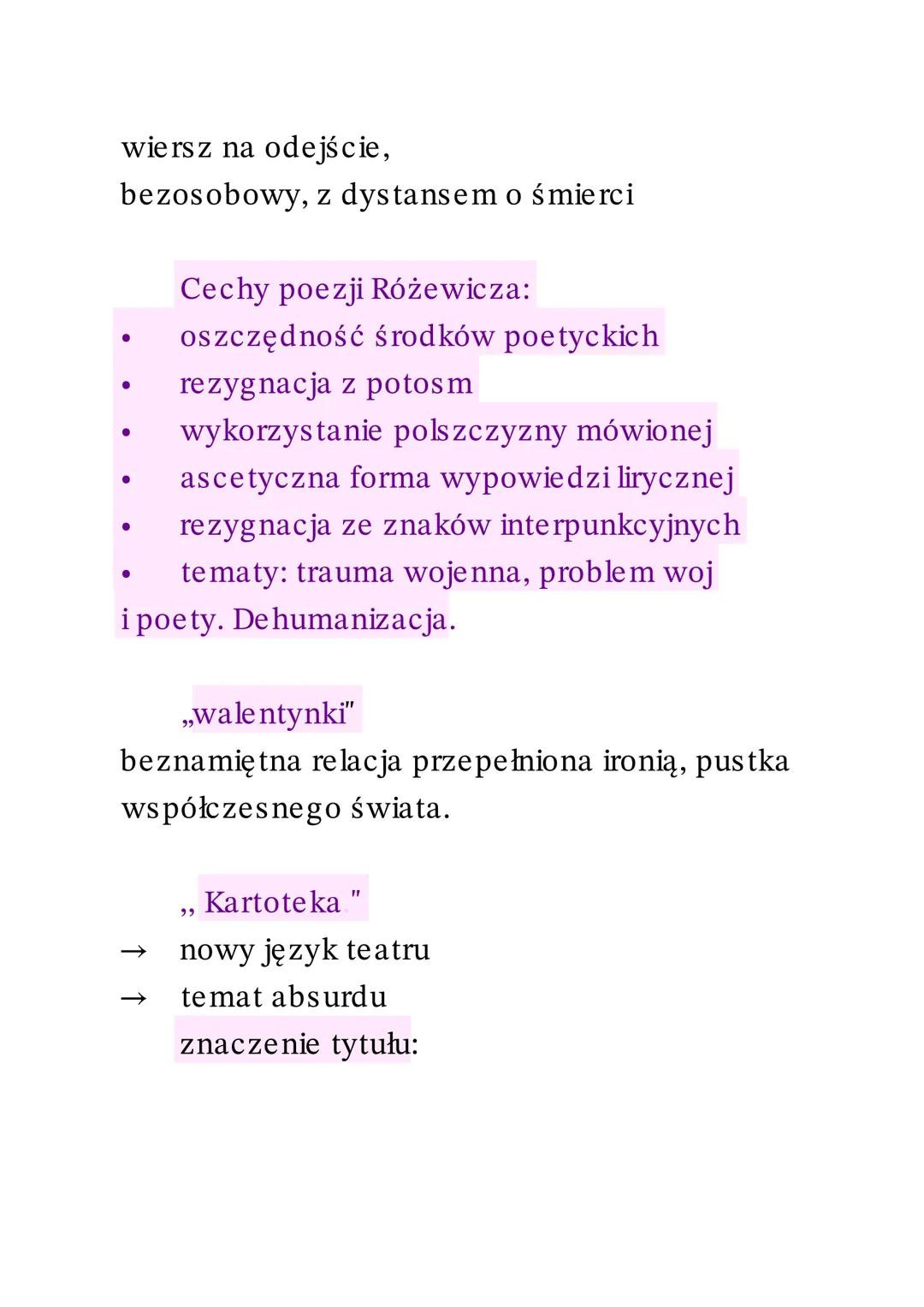 Kartoteka →
Tadeusz Różewicz: 1921 rok pokolenie
kolumbów, walczył w AK,
Twórczość: tomik poezji: „Niepokój" 1947
Różewicz nadał nowy kszt