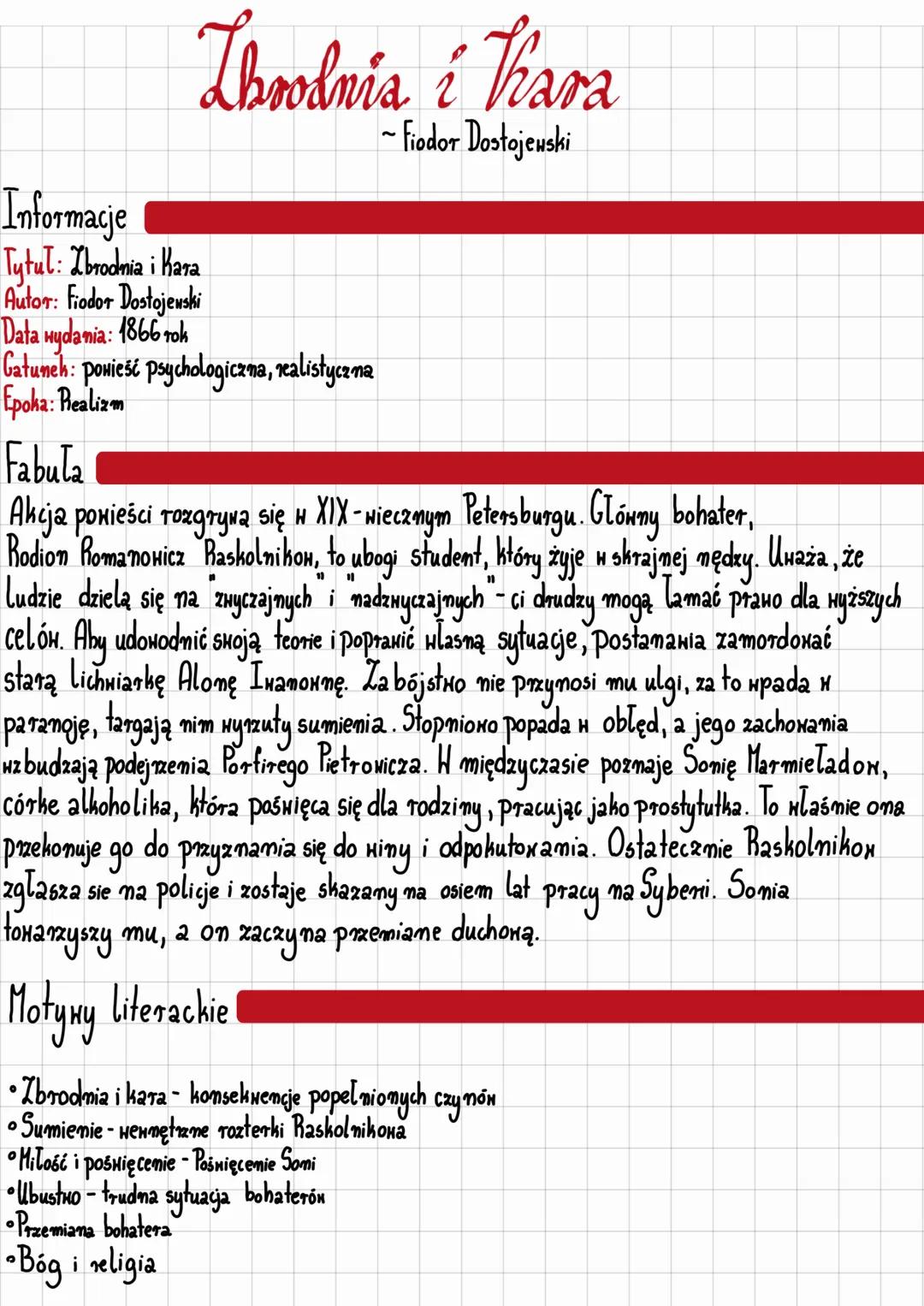 Informacje
Tytut: Zbrodnia i Kara
Autor: Fiodor Dostojenski
Data wydania: 1866 ток
Gatunek: powieść psychologiczna, realistyczna
Epoka: Rea