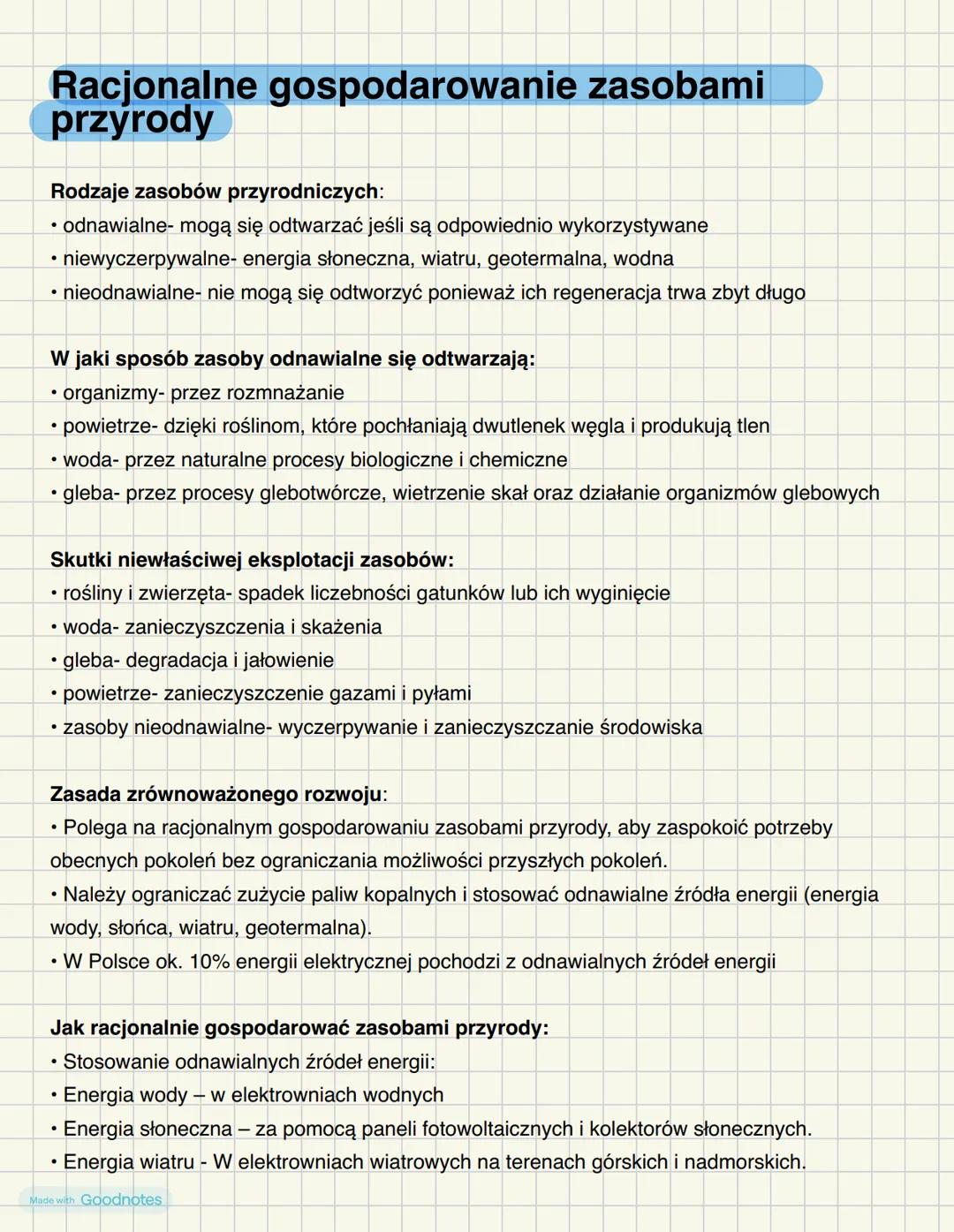# Racjonalne gospodarowanie zasobami
przyrody
Rodzaje zasobów przyrodniczych:
• odnawialne- mogą się odtwarzać jeśli są odpowiednio wykorz