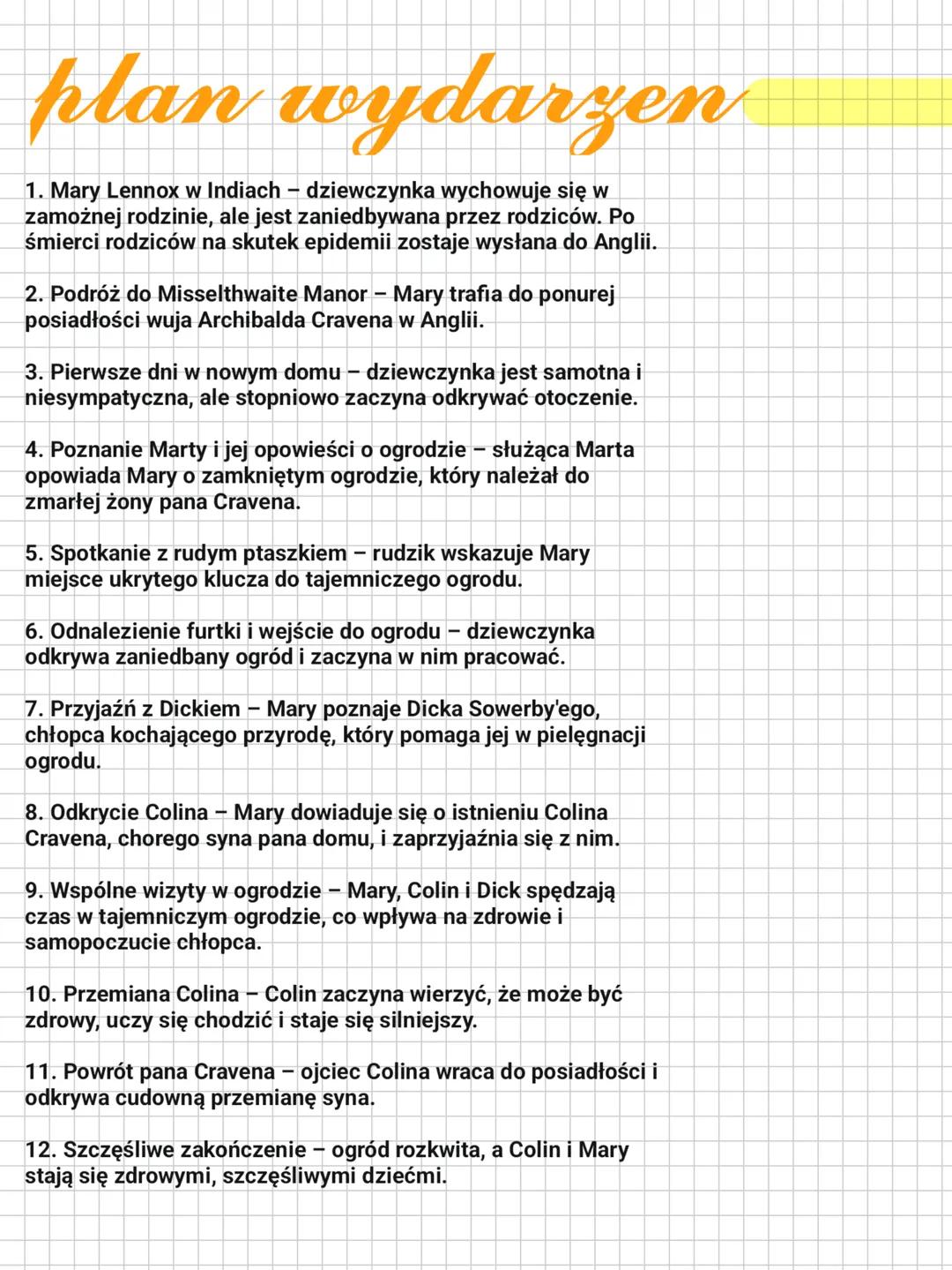 # tajemniczy ogrod
wazne informacje
autor. frances Hodgson Burnett epoka.współczesność
rodzaj. epika gatunek.powieść
czas akcji. pod koni