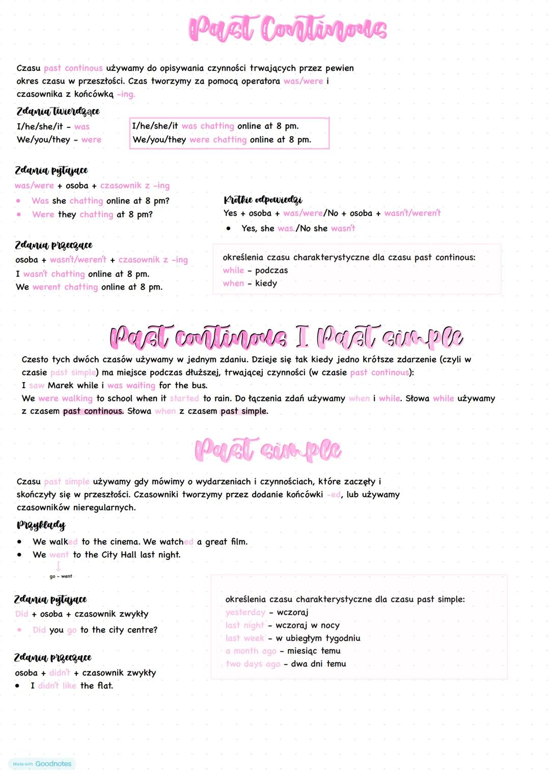 # Past Continoris
Czasu past continous używamy do opisywania czynności trwających przez pewien
okres czasu w przeszłości. Czas tworzymy za