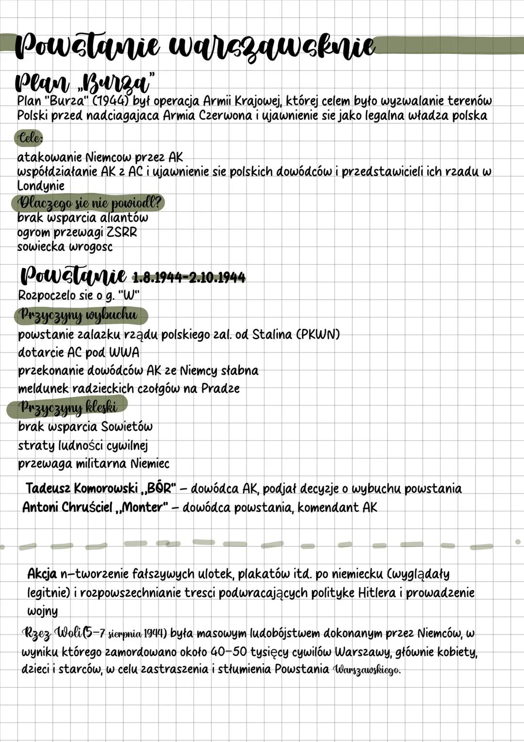 # Historia
- Polskie Państwo Podziemne i
powstanie warszawskie
Polskie Panstwo Podziemne
Dzieliło się na 2 piony:
- cywilny (tajne szkolnic