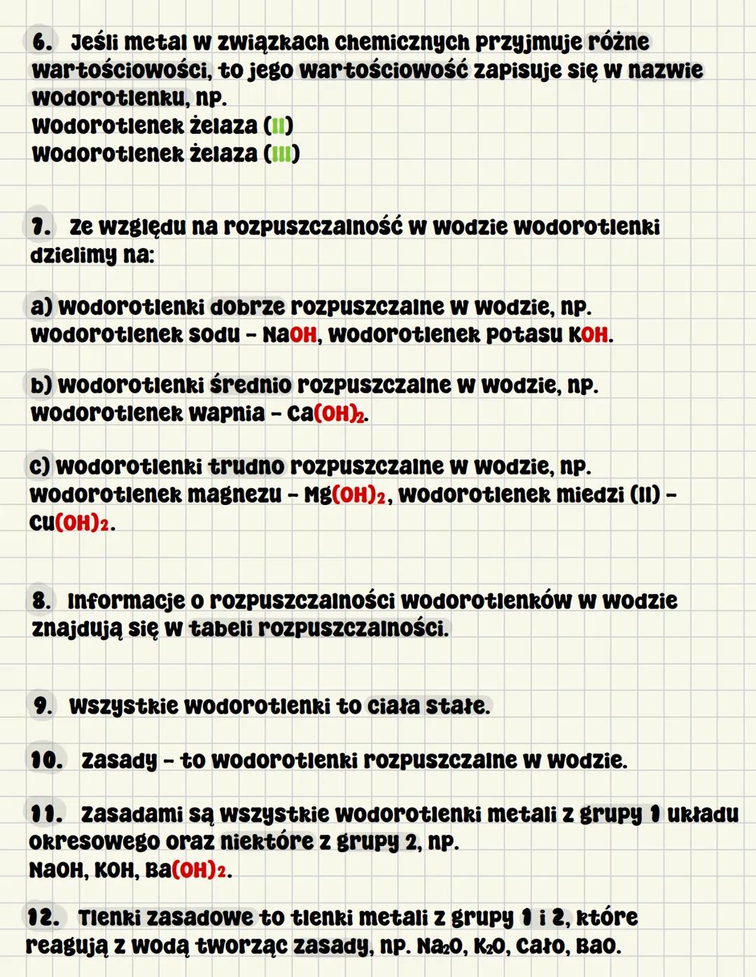 # Wodorotlenki
1. Wodorotlenki - to związki chemiczne których
cząsteczki zbudowane są z atomów metali i grup
wodorotlenkowych, np. wodorotl