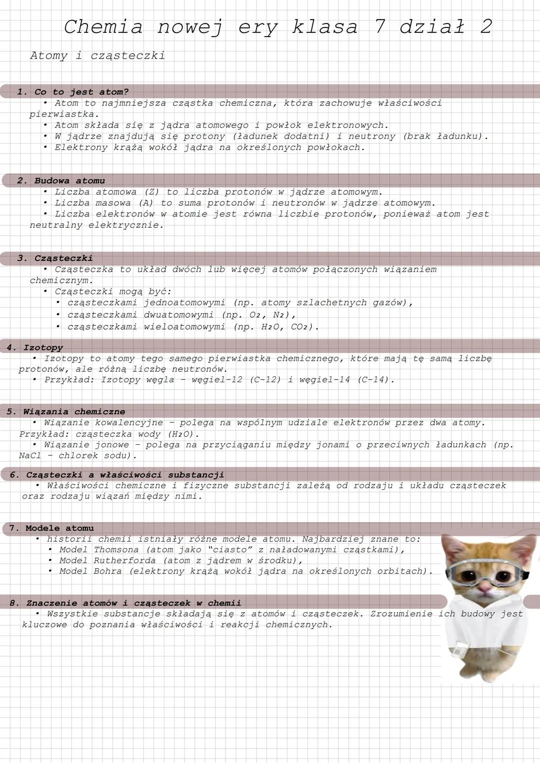 # Chemia nowej ery klasa 7 dział 2
# Atomy i cząsteczki
1. Co to jest atom?
* Atom to najmniejsza cząstka chemiczna, która zachowuje
