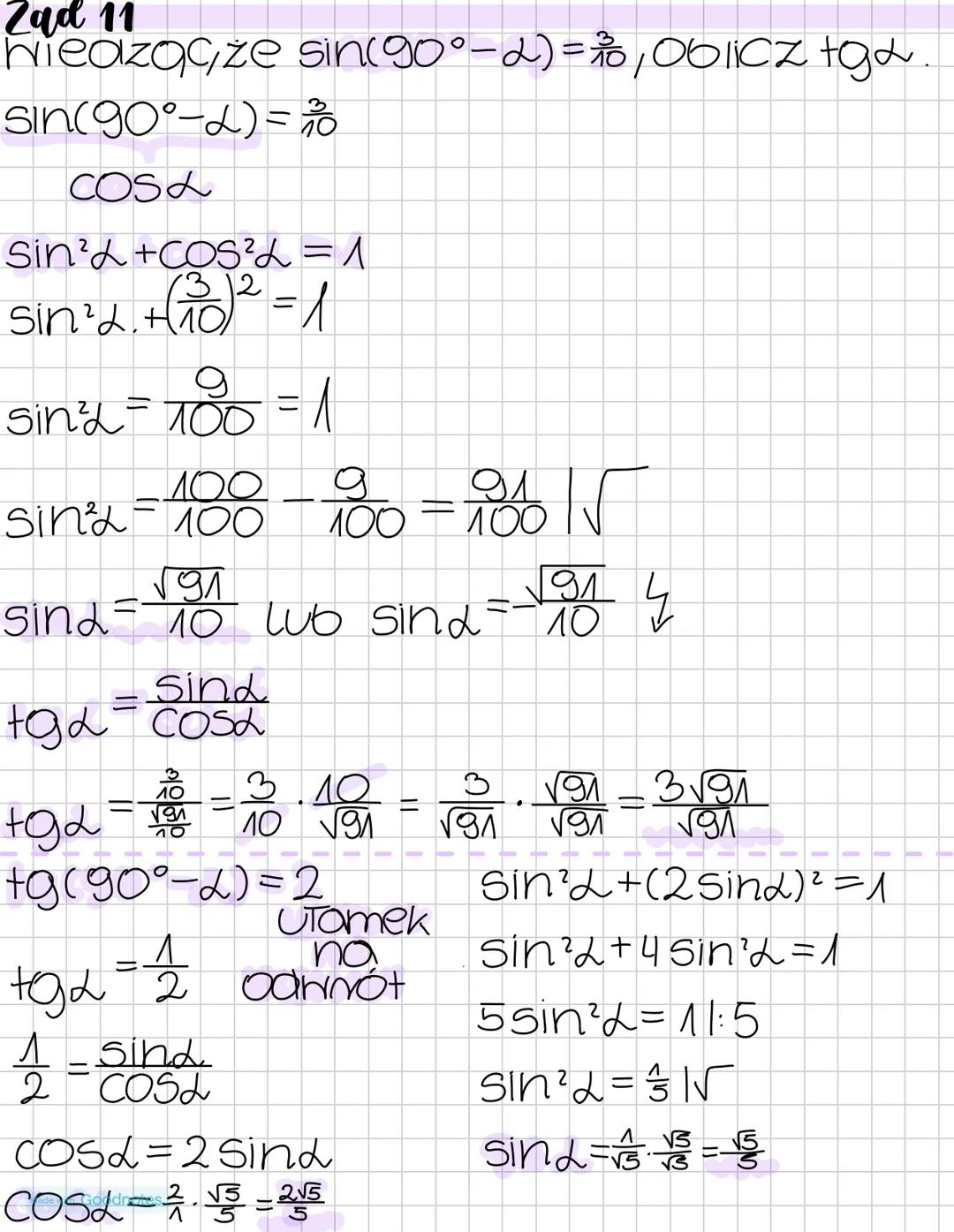 # Trygonometria
Sinus = $\frac{a}{c}$
Przyprostokątna
naprzeciwko kąta α
przeciwprostokątna
Cosinus = $\frac{b}{c}$
Przyprostokątna
przy k