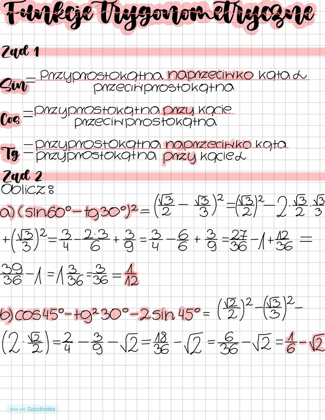 # Trygonometria
Sinus = $\frac{a}{c}$
Przyprostokątna
naprzeciwko kąta α
przeciwprostokątna
Cosinus = $\frac{b}{c}$
Przyprostokątna
przy k