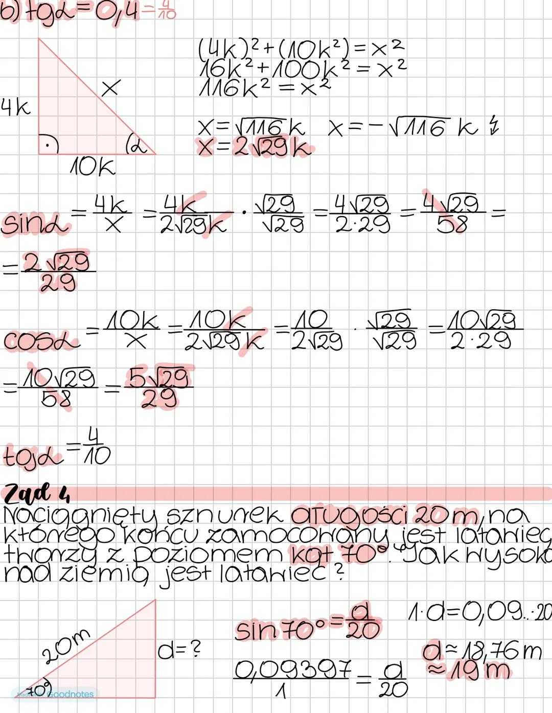 # Trygonometria
Sinus = $\frac{a}{c}$
Przyprostokątna
naprzeciwko kąta α
przeciwprostokątna
Cosinus = $\frac{b}{c}$
Przyprostokątna
przy k
