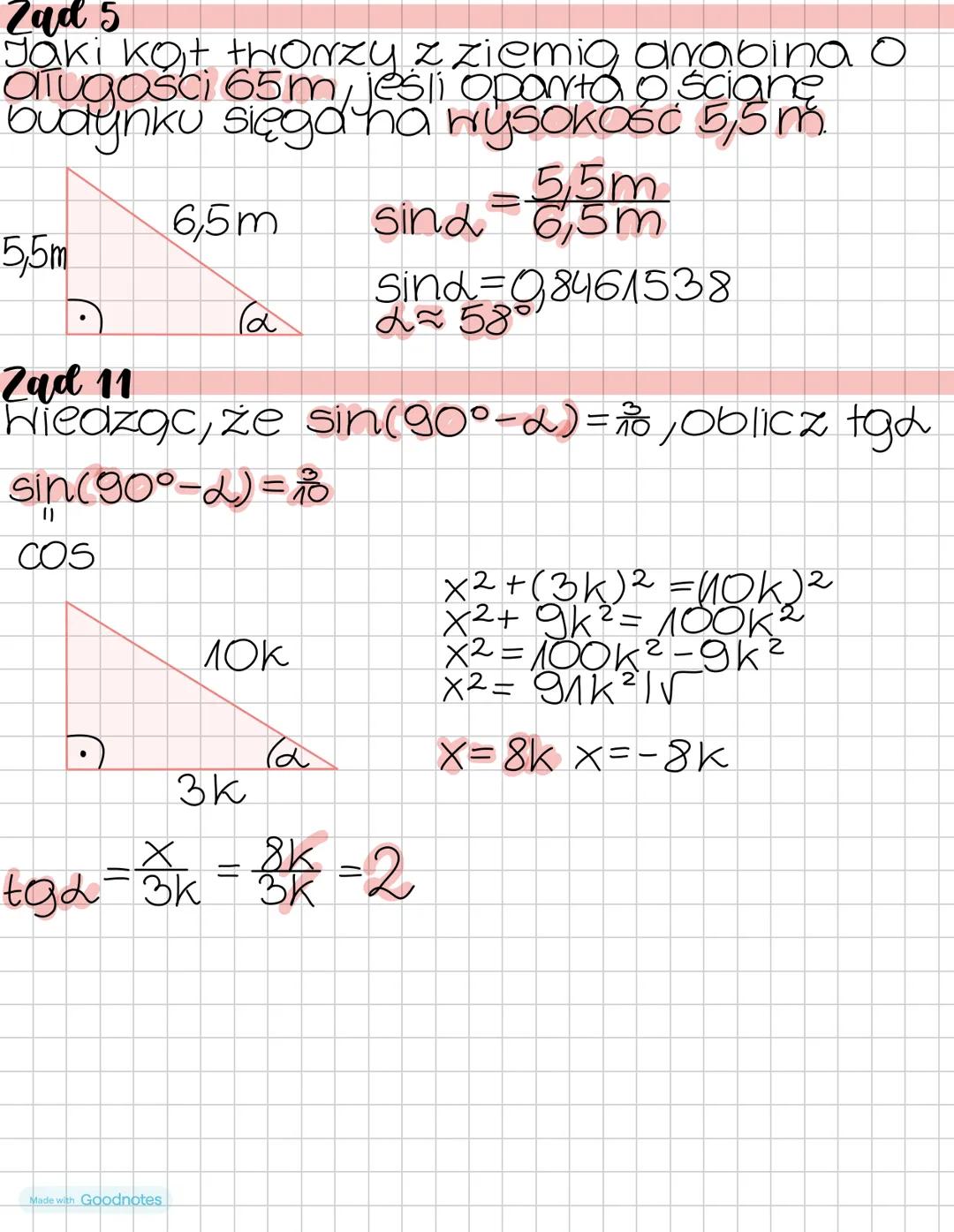 # Trygonometria
Sinus = $\frac{a}{c}$
Przyprostokątna
naprzeciwko kąta α
przeciwprostokątna
Cosinus = $\frac{b}{c}$
Przyprostokątna
przy k
