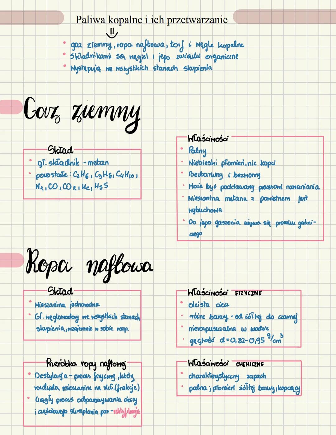 # Paliwa kopalne i ich przetwarzanie
* gaz ziemny, ropa naftowa, torf i Negle kopalne
* Skiadnikami są węgiel jepo zwiazki organicine
*