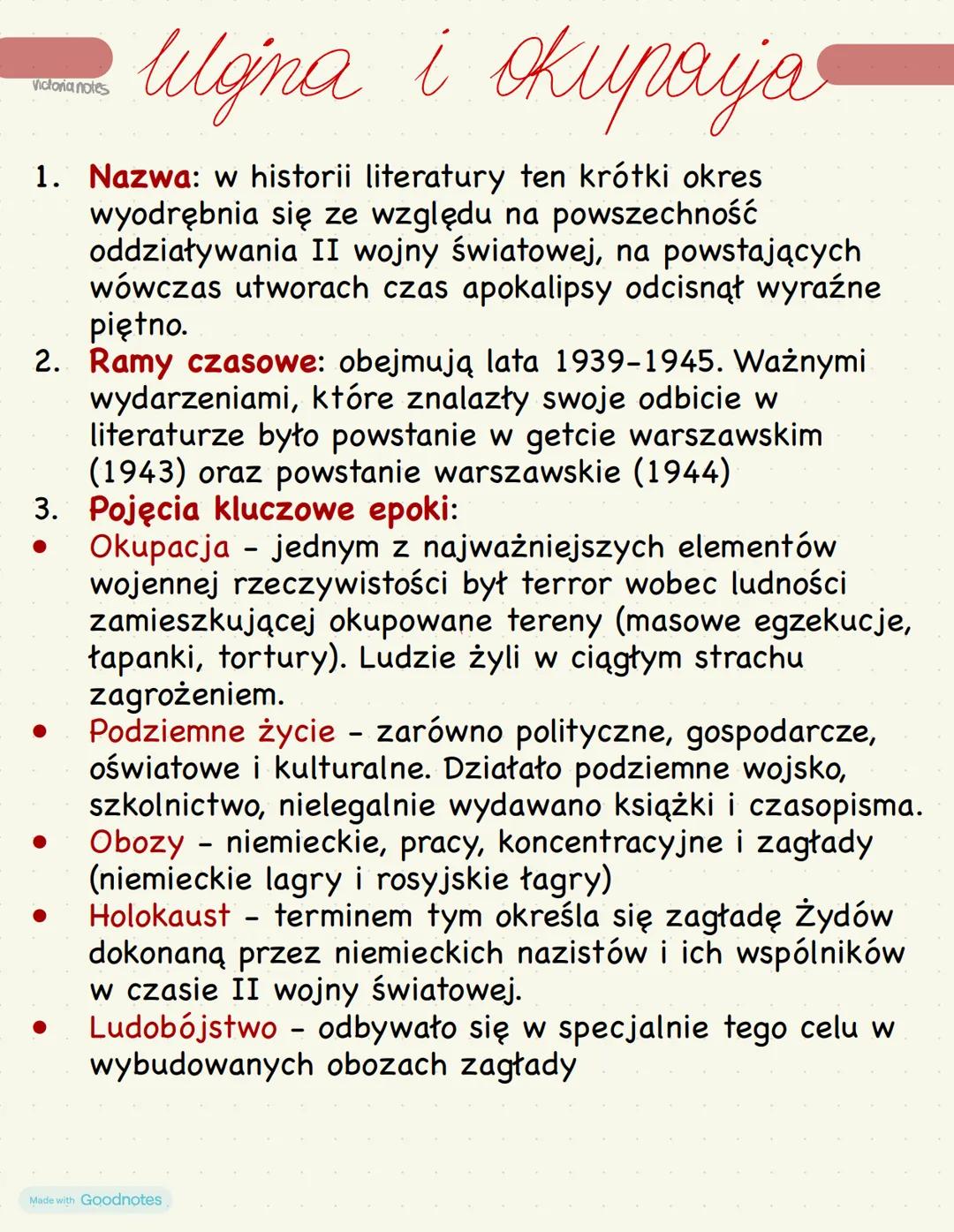 --- OCR Start ---
Victoria notes
Uljna i okupaija
1. Nazwa: w historii literatury ten krótki okres
wyodrębnia się ze względu na powszechność