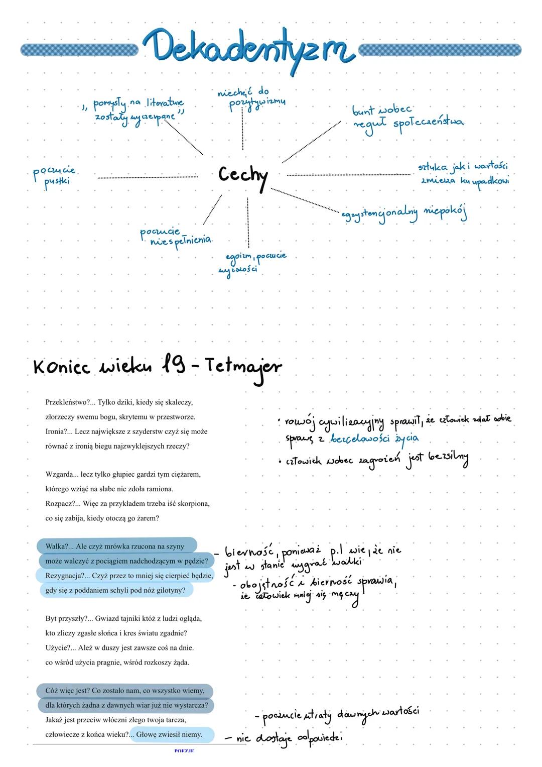 Dekadentyzm
), pomysły na literature
zostały wyczerpane
poczucie
pustki
niechęć do
pozytywizmu
Cechy
bunt wobec
regut społeczeństwa.
sz