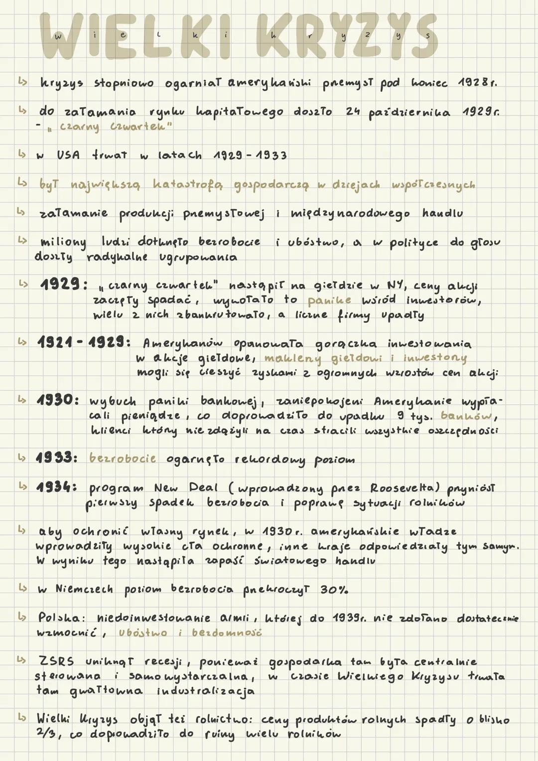 # WIELKI KRYZYS
↳ kryzys stopniowo ogarniał amerykanishi premysł pod honiec 19281.
↳ do załamania rynku hapitałowego doszło 24 październik