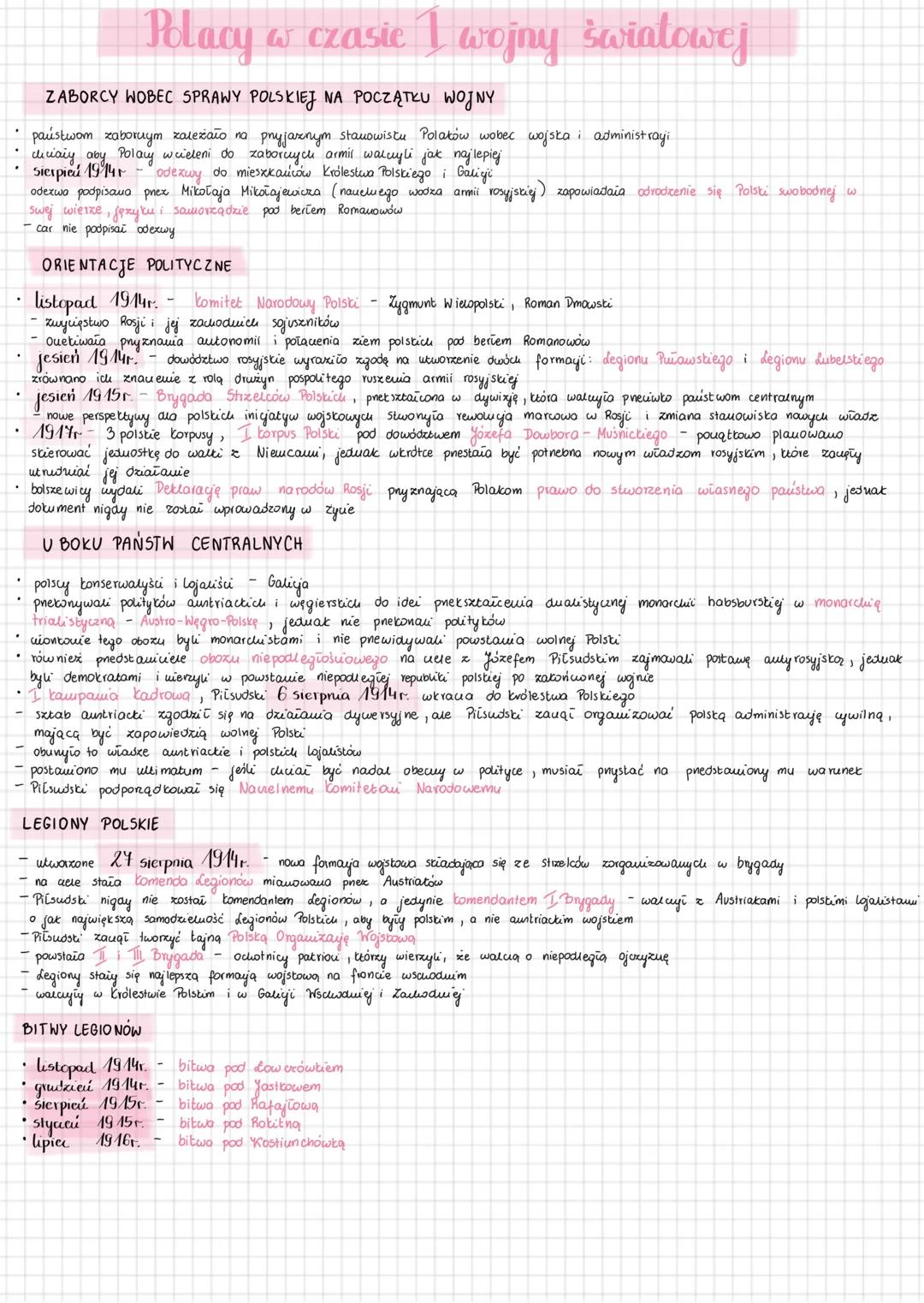 # Polacy w czasie I wojny światowej
ZABORCY WOBEC SPRAWY POLSKIEJ NA POCZĄTKU WOJNY
- państwom zabornym zależało na pryjaznym stanowistu P