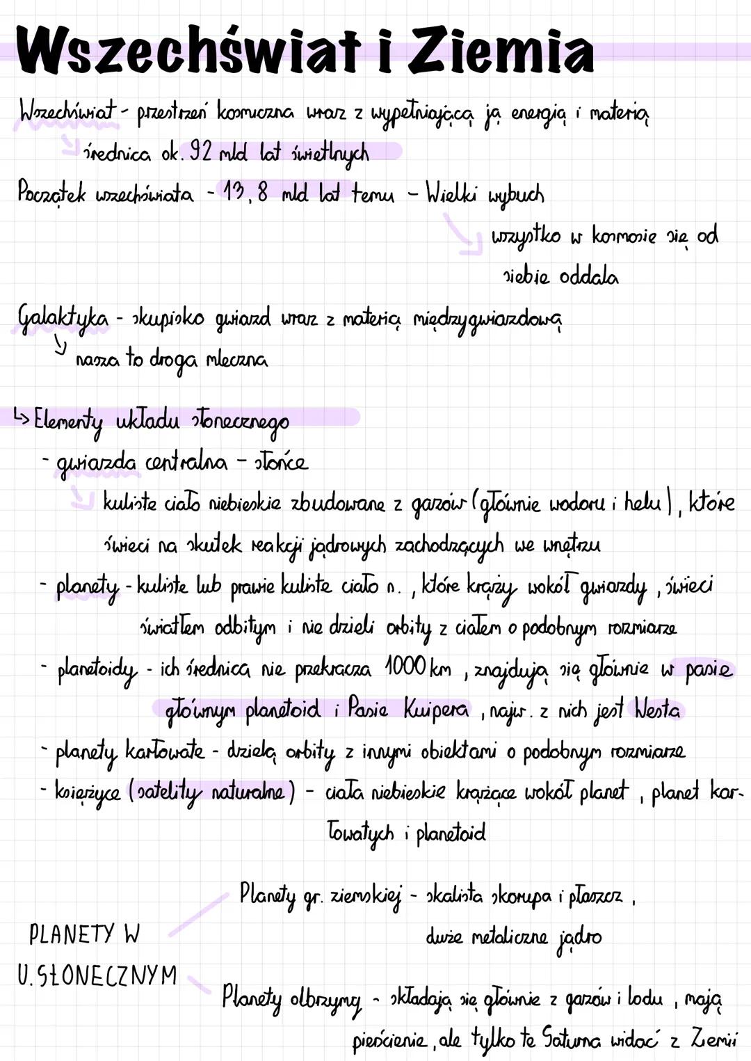 # Wszechświat i Ziemia
Wozechświat - przestrzeń kosmiczna wraz z wypełniającą ją energią i materia
średnica ok. 92 mld lat świetlnych
Pocz