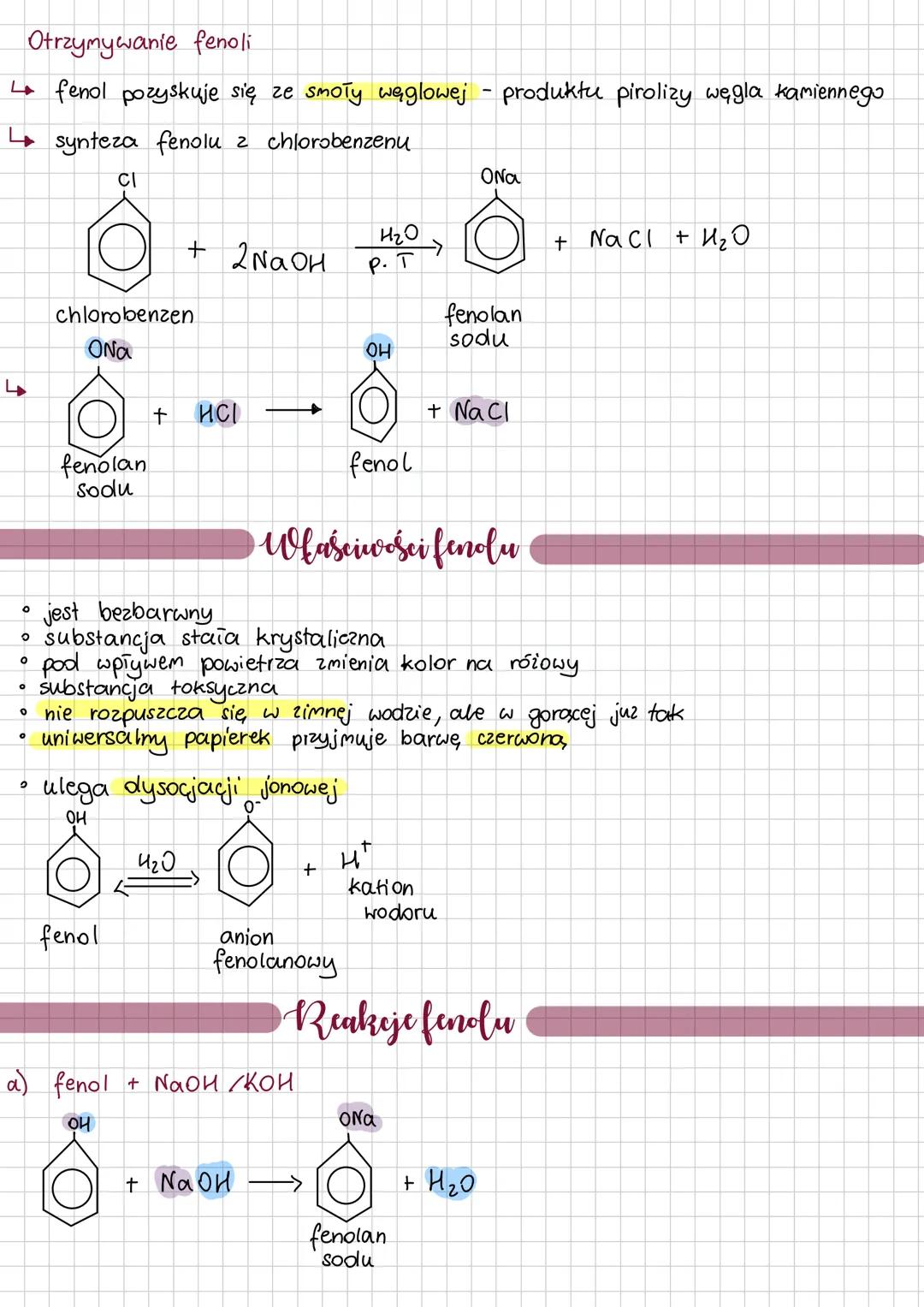 # fenole
→to jedno funkcyjne pochodne węglowodorów, które zawierają, w cząstecz -
kach grupy hydroksylowe - OH bezpośrednio przyłączone do