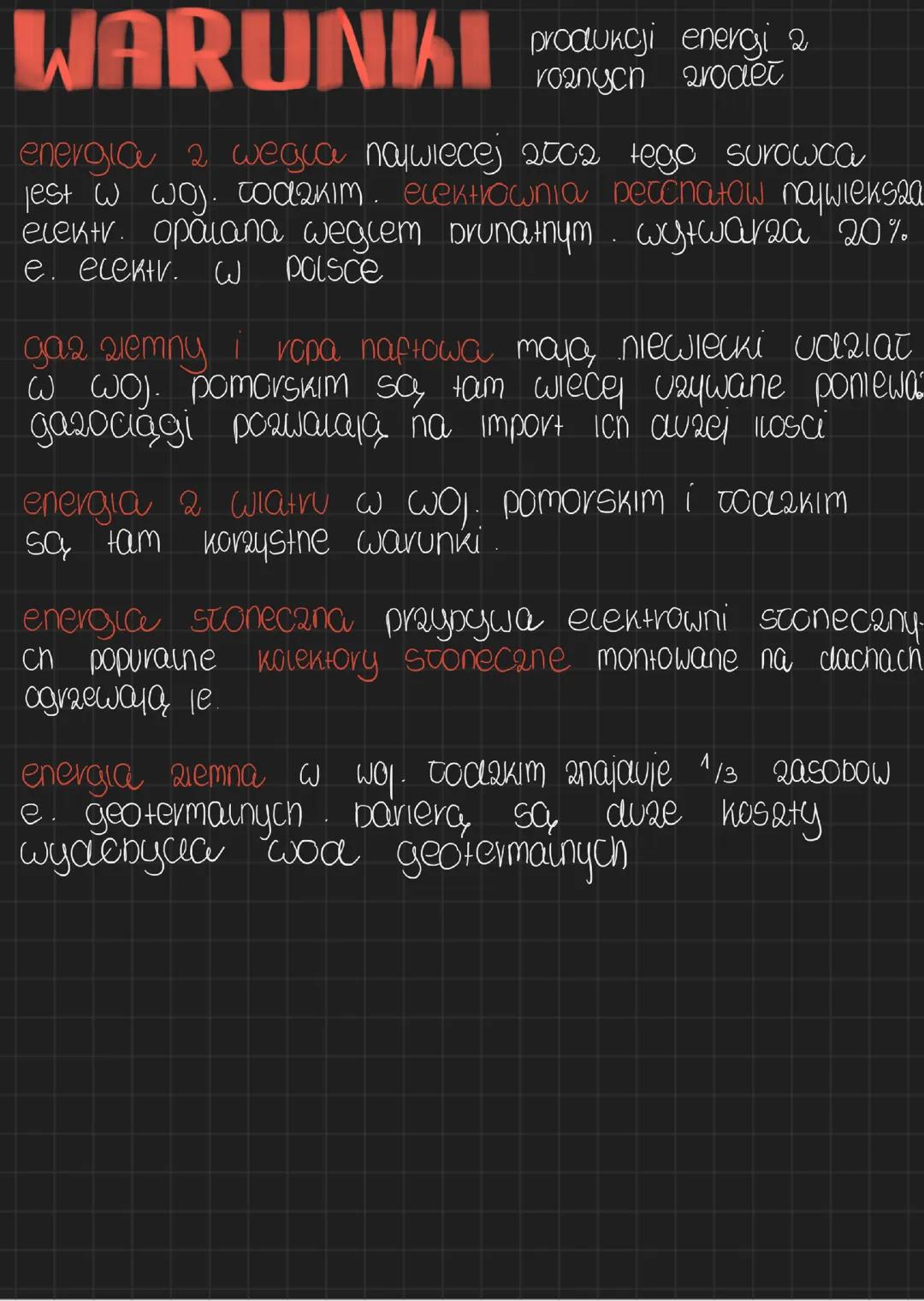 Warunki produkcji energii z różnych źródeł