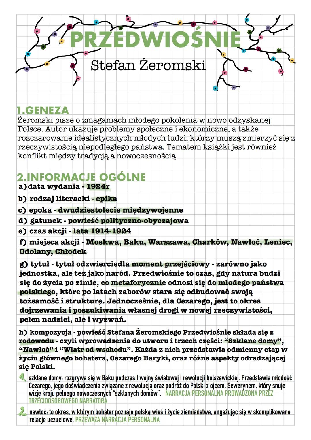 # PRZEDWIOŚNIE
Stefan Żeromski
1.GENEZA
Żeromski pisze o zmaganiach młodego pokolenia w nowo odzyskanej
Polsce. Autor ukazuje problemy społ