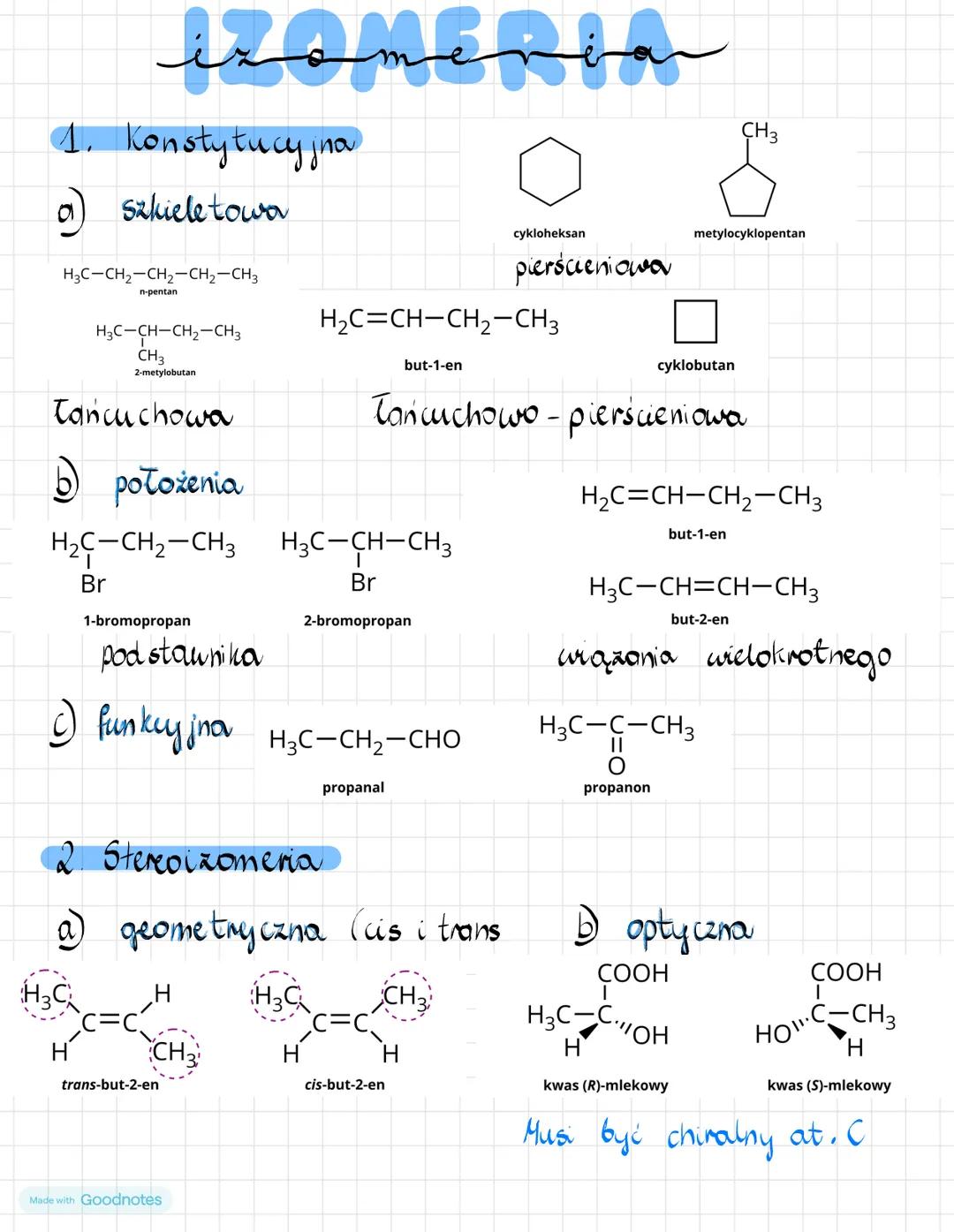 # izomeria
1. Konstytucyjna
9) szkieletowa
H3C-CH2-CH2-CH2-CH3
n-pentan
CH3
H3C-CH-CH2-CH3
CH3
2-metylobutan
cykloheksan
pierścieniowa