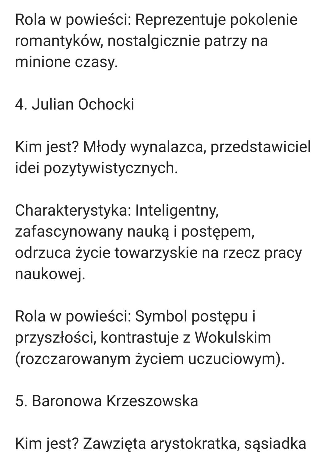 1. Stanisław Wokulski
Kim jest? Główny bohater powieści, kupiec,
były powstaniec styczniowy, człowiek
ambitny i przedsiębiorczy.
Charakter