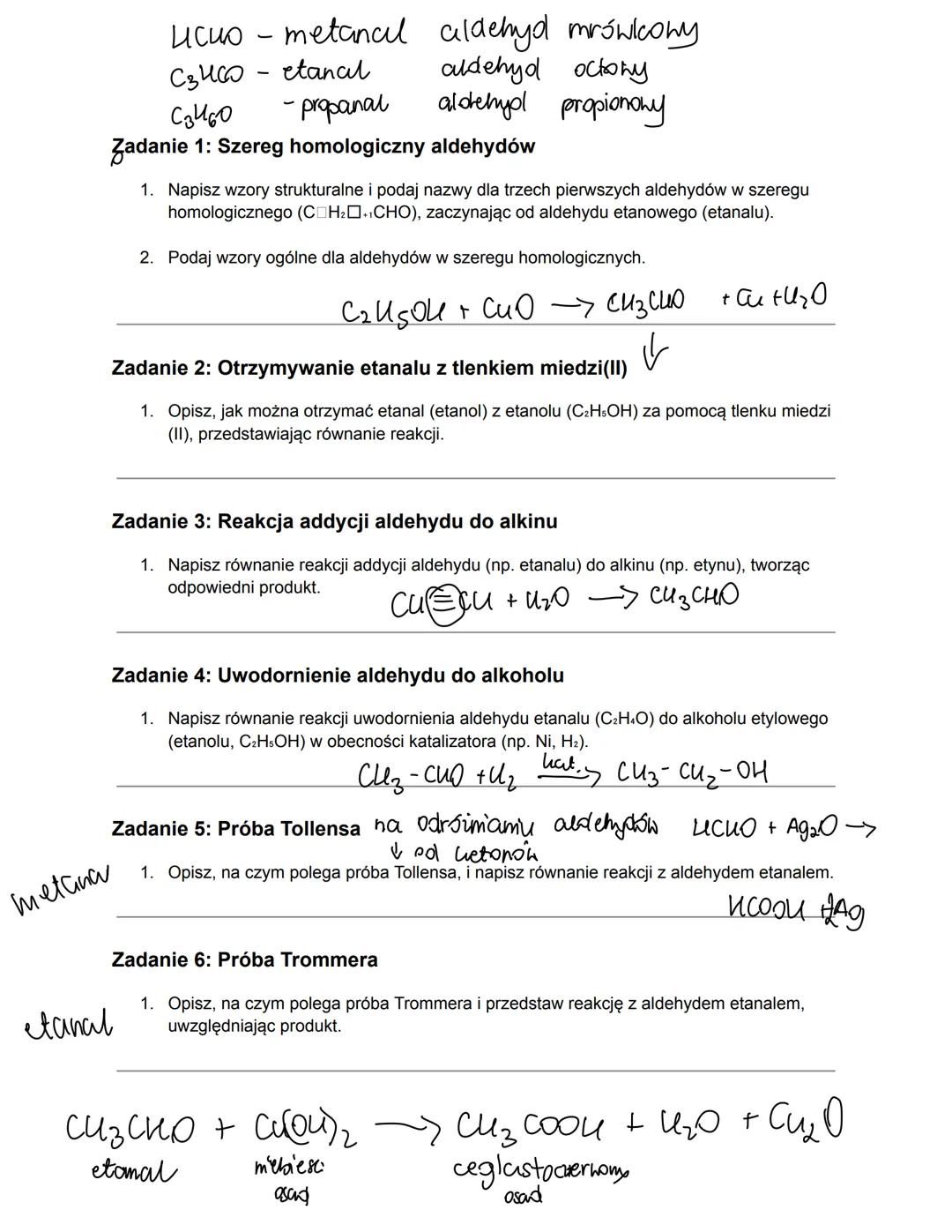 --- OCR Start ---
Aldehydy
→ to pochodne węglowodorów, posiadająca, grupę aldehyдона, - спо
wzór ogólny
R-CHO
$C_{n}H_{2n+1}$ CHO
końcówka -