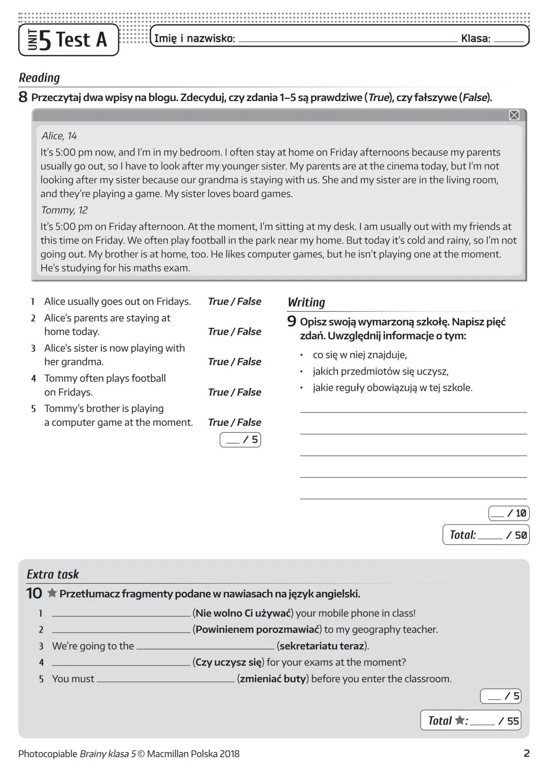 --- OCR Start ---
5 Test A
Listening
Imię i nazwisko:
1 342 Posłuchaj dwukrotnie pięciu
wypowiedzi. Dopasuj osoby 1-5 do
odpowiednich fragme