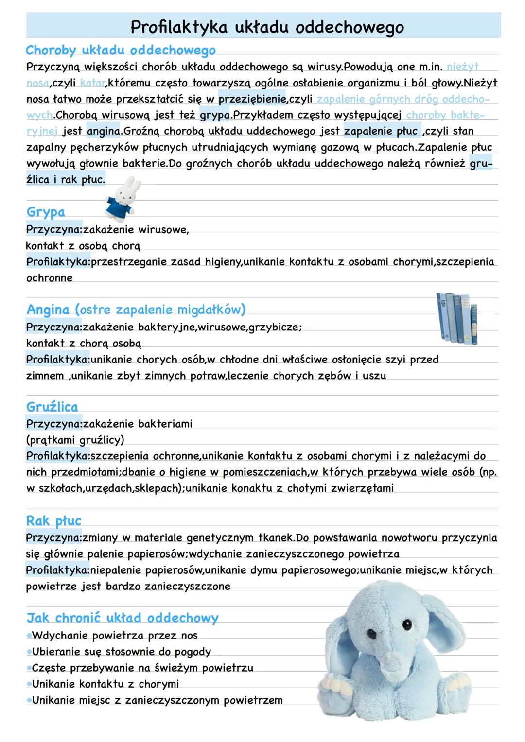 # Profilaktyka układu oddechowego
## Choroby układu oddechowego
Przyczyną większości chorób układu oddechowego są wirusy. Powodują one m.i