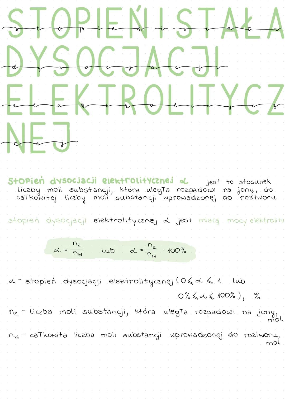 # Stata dysocjacji elektrolitycznej (K) to stała
równnowagi chemicznej procesu dysocjacji. Jest ona równa
stosunkowi iloczynu stężeń jonów p