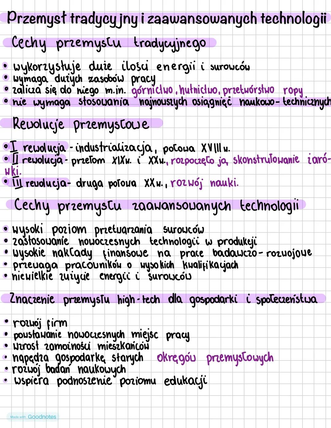 # Przemysł tradycyjny i zaawansowanych technologii
## Cechy przemyslu tradycyjnego
* wykorzystuje duże ilości energii i surowców
* wy