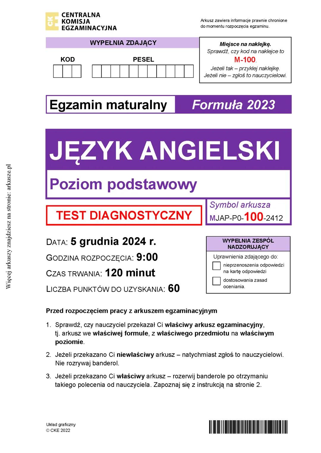 Matura 2025 angielski (próbna 2024)