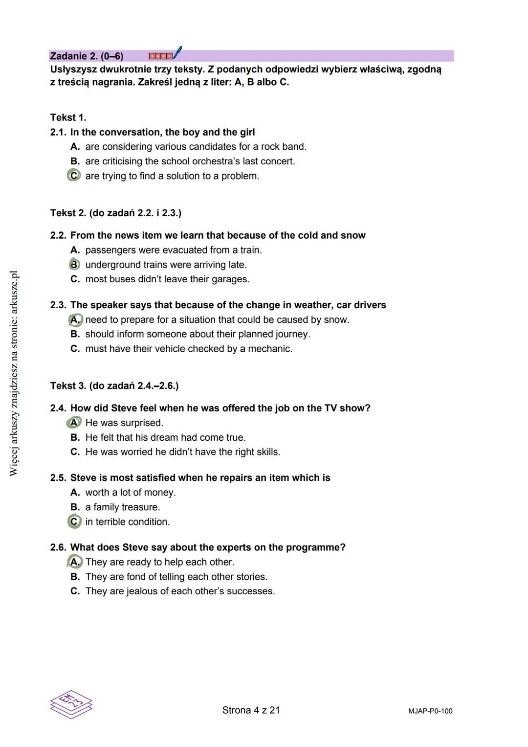 --- OCR Start ---
Więcej arkuszy znajdziesz na stronie: arkusze.pl
CENTRALNA
KOMISJA
EGZAMINACYJNA
WYPEŁNIA ZDAJĄCY
KOD
PESEL
Egzamin matura