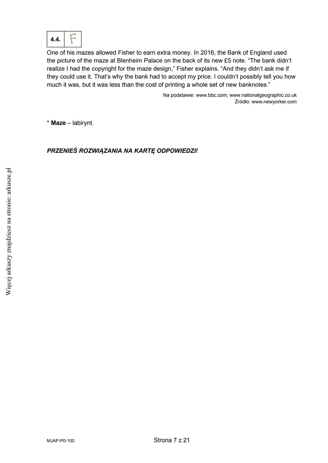 --- OCR Start ---
Więcej arkuszy znajdziesz na stronie: arkusze.pl
CENTRALNA
KOMISJA
EGZAMINACYJNA
WYPEŁNIA ZDAJĄCY
KOD
PESEL
Egzamin matura