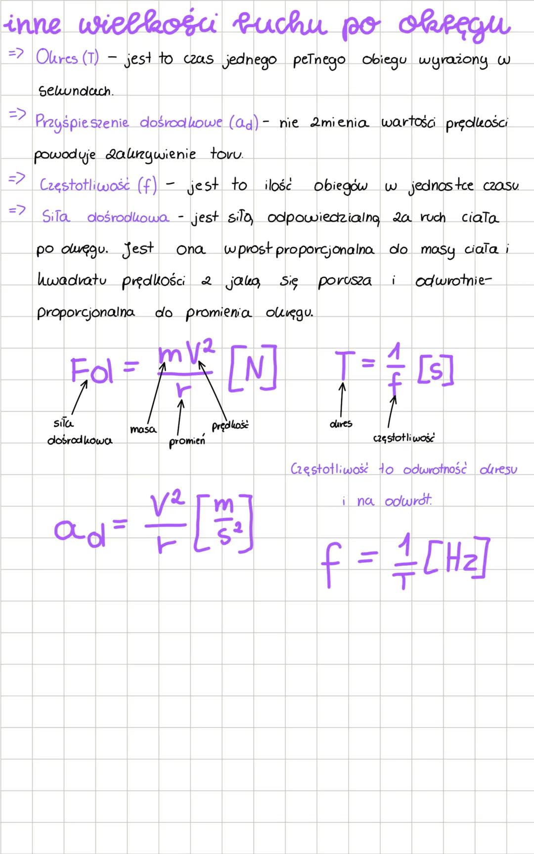 fizyka
clefinicja
such po
okręgu
=> Ruch jednostajny po diręgu to ruch, którego torem jest oderag, a welltor
prędkości jest, w każdym pun